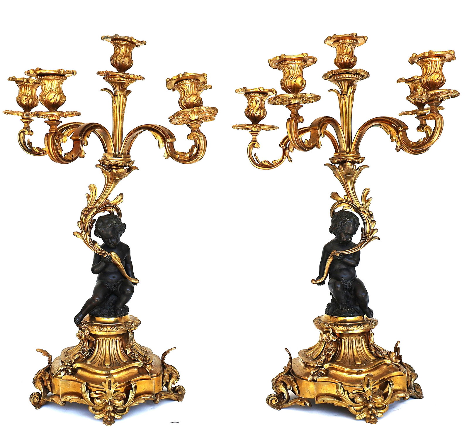Superb Quality Louis XV 19th-century French candelabra featuring dark patinated bronze cherubs (1 of 10)