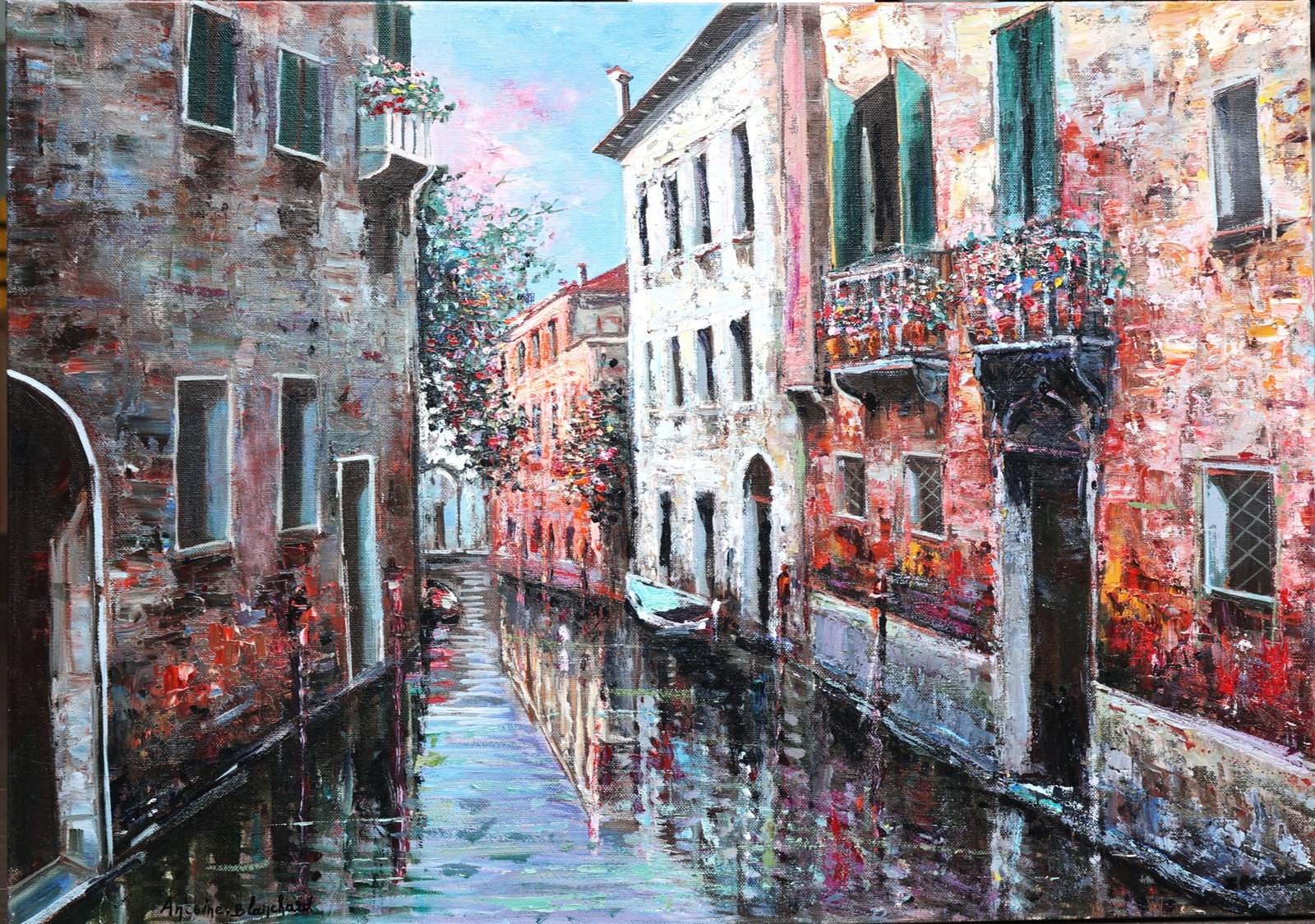 Antoine Blanchard, Oil on Canvas Painting Venetian Canal Scene, Signed (1 of 5)