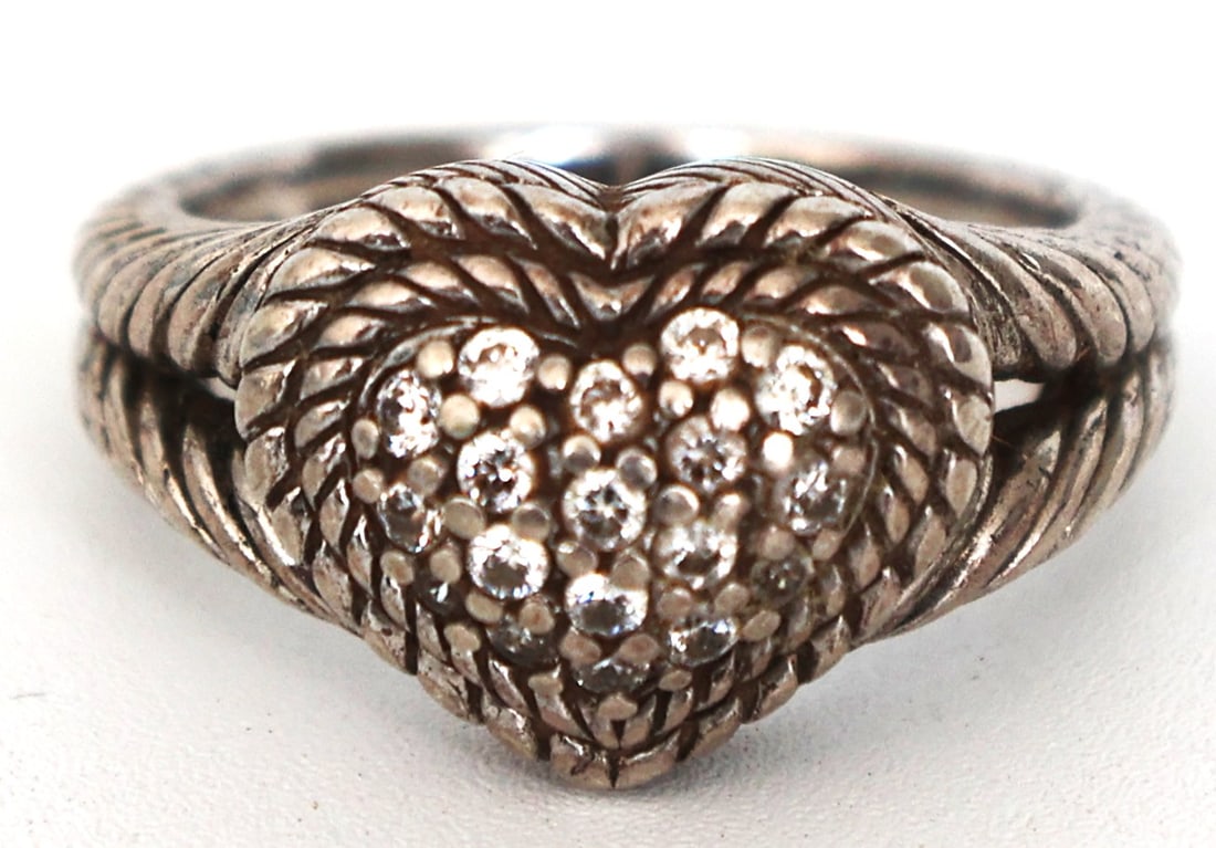 Judith Ripka .925 Sterling Silver and CZ Heart Ring Size 11 , 1 in. x 5/8 in. (1 of 5)