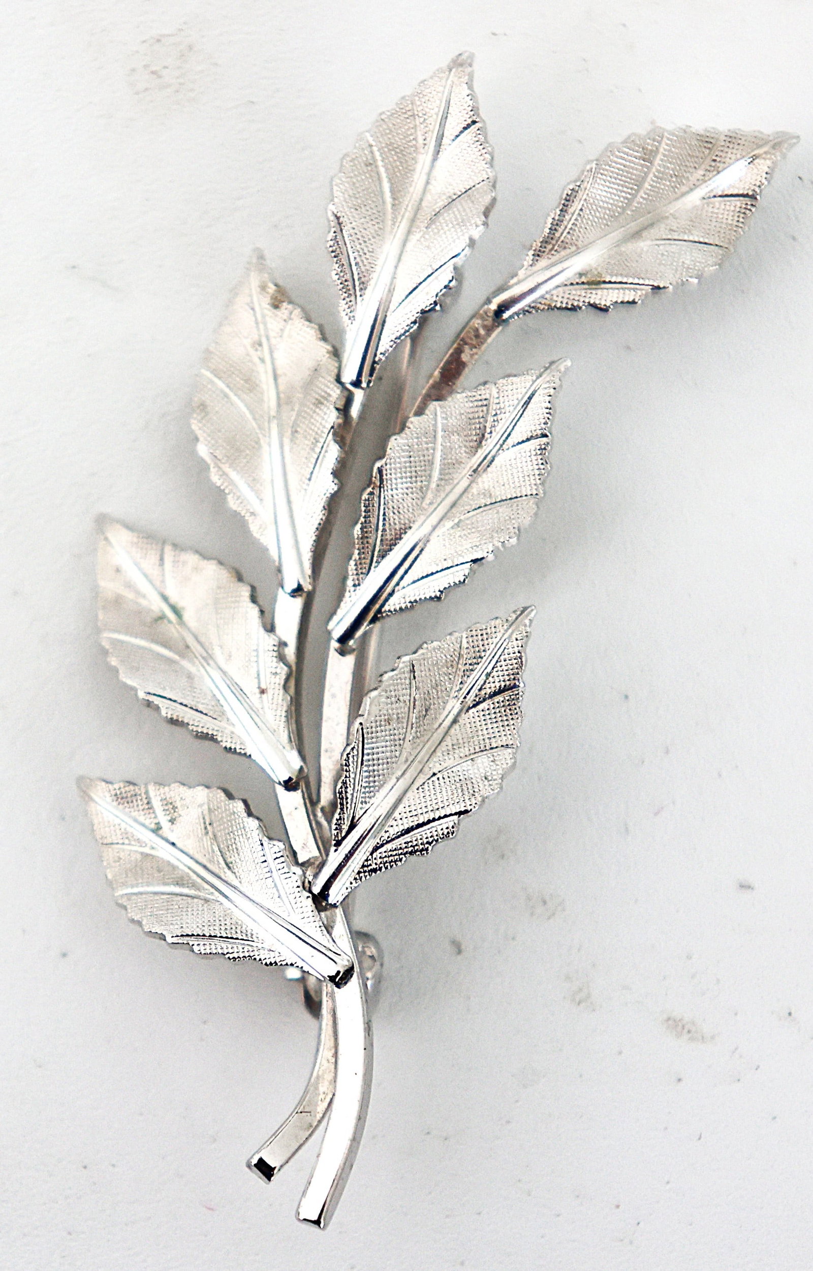 14K White Gold 2.3 DWT Leaf Pin marked 14K A & Z, 1 5/8 in. x 1 in.: 14K White Gold 2.3 DWT Leaf Pin marked 14K A & Z, 1 5/8 in. x 1 in.