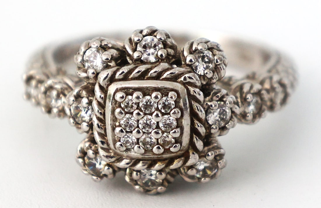 Judith Ripka .925 Sterling Silver Cocktail Ring with CZ Ring Size 11.25 ; 1 in. x 3/4 in. (1 of 5)