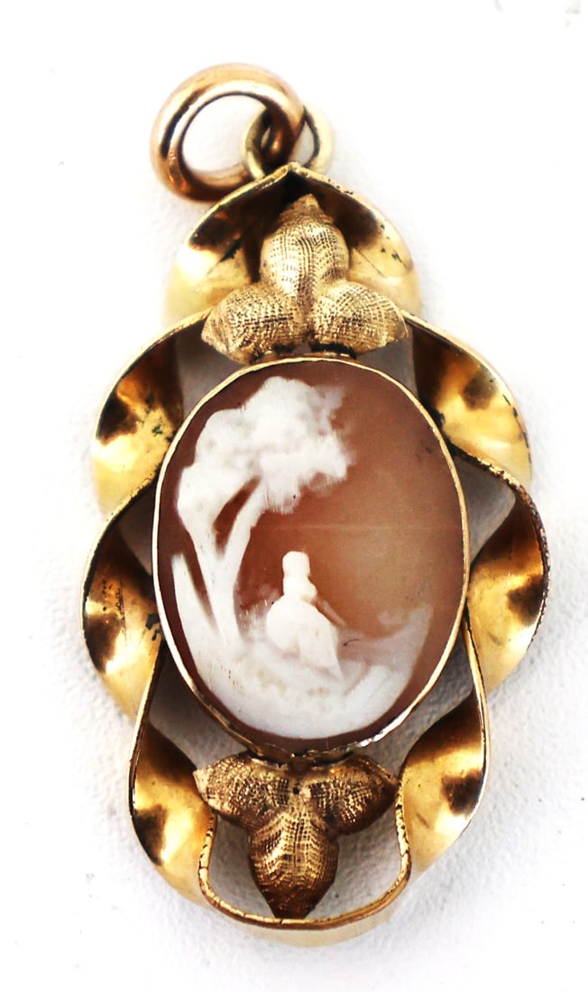 Gold Filled Depicting Rebecca At The Well Holy Bible Cameo, 1 1/8 in. x 5/8 in.: Gold Filled Depicting Rebecca At The Well Holy Bible Cameo, 1 1/8 in. x 5/8 in.