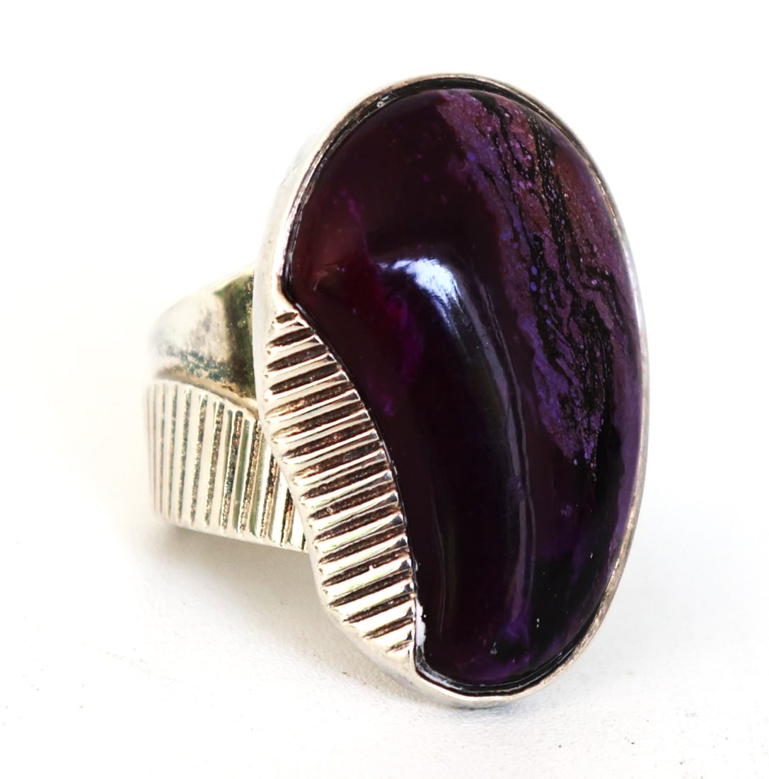 DTR .925 Sterling Silver Jay King Native American Indian Purple Oval Beveled Ring Size 7 (1 of 5)