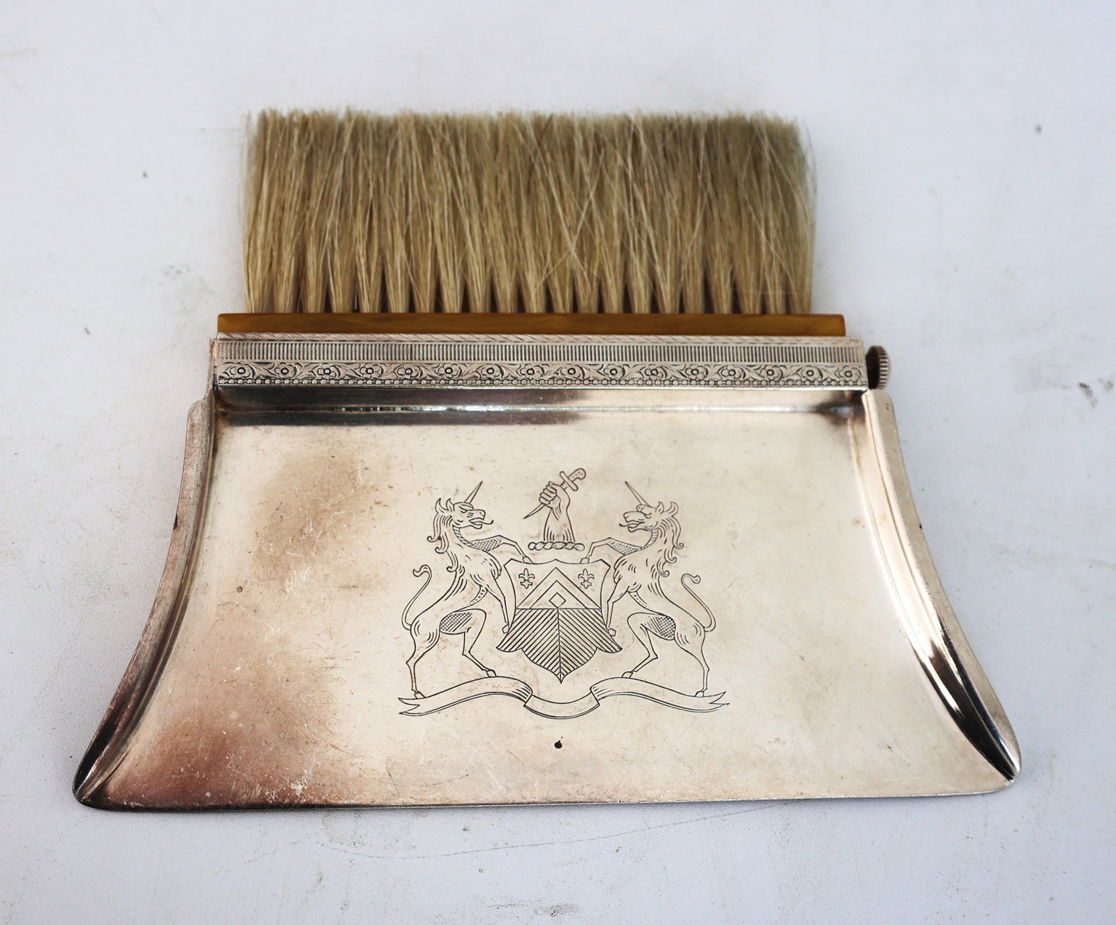 Silver Plate Crumb Table Cleaner with Brush, Hallmarked; Pan 3 in. x 6 in; Brush 2 in. x 4 in. (1 of 6)