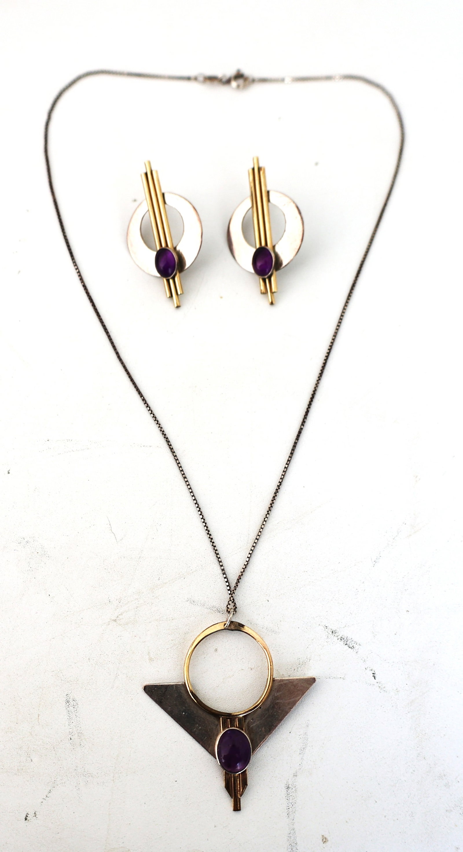 4 Piece Set Sterling Silver and Gold Filled Modernism Purple Amethyst Pendant Necklace on (1 of 8)
