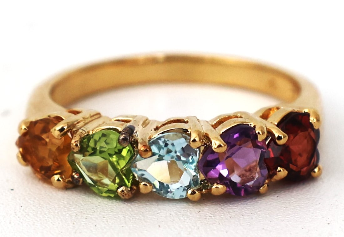 .925 Sterling Silver with Garnet, Purple Amethyst, Blue Topaz, Peridot & Citrine Ring Size 9: .925 Sterling Silver with Garnet, Purple Amethyst, Blue Topaz, Peridot & Citrine Ring Size 9 ; 1 in. x 1/4 in.