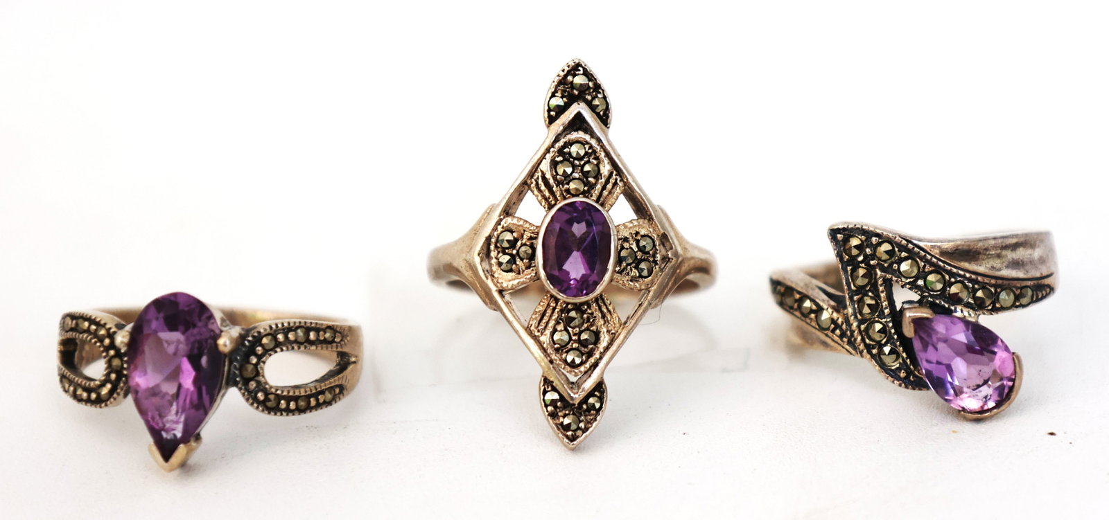 [3] .925 Sterling Silver Assorted Porple Amethyst Stones Rings Sizes 8, 8.75 and 8 (1 of 4)