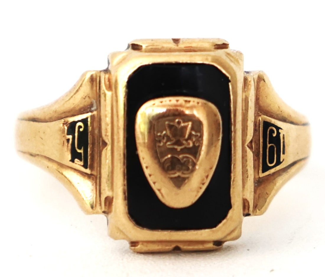 10K P Yellow Gold Ring with Black Onyx and 1 Diamond Ring Size 7 ; 3/4 in. x 5/8 in. (1 of 5)