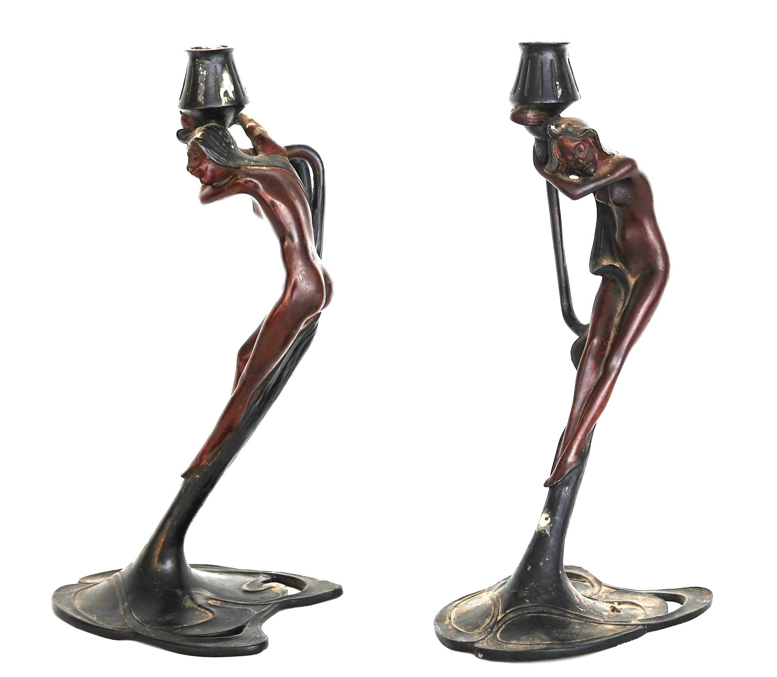 MMA Pair Bronze Art Nouveau figural candlesticks Nymph Female Form Supporting the Candle Holders (1 of 13)