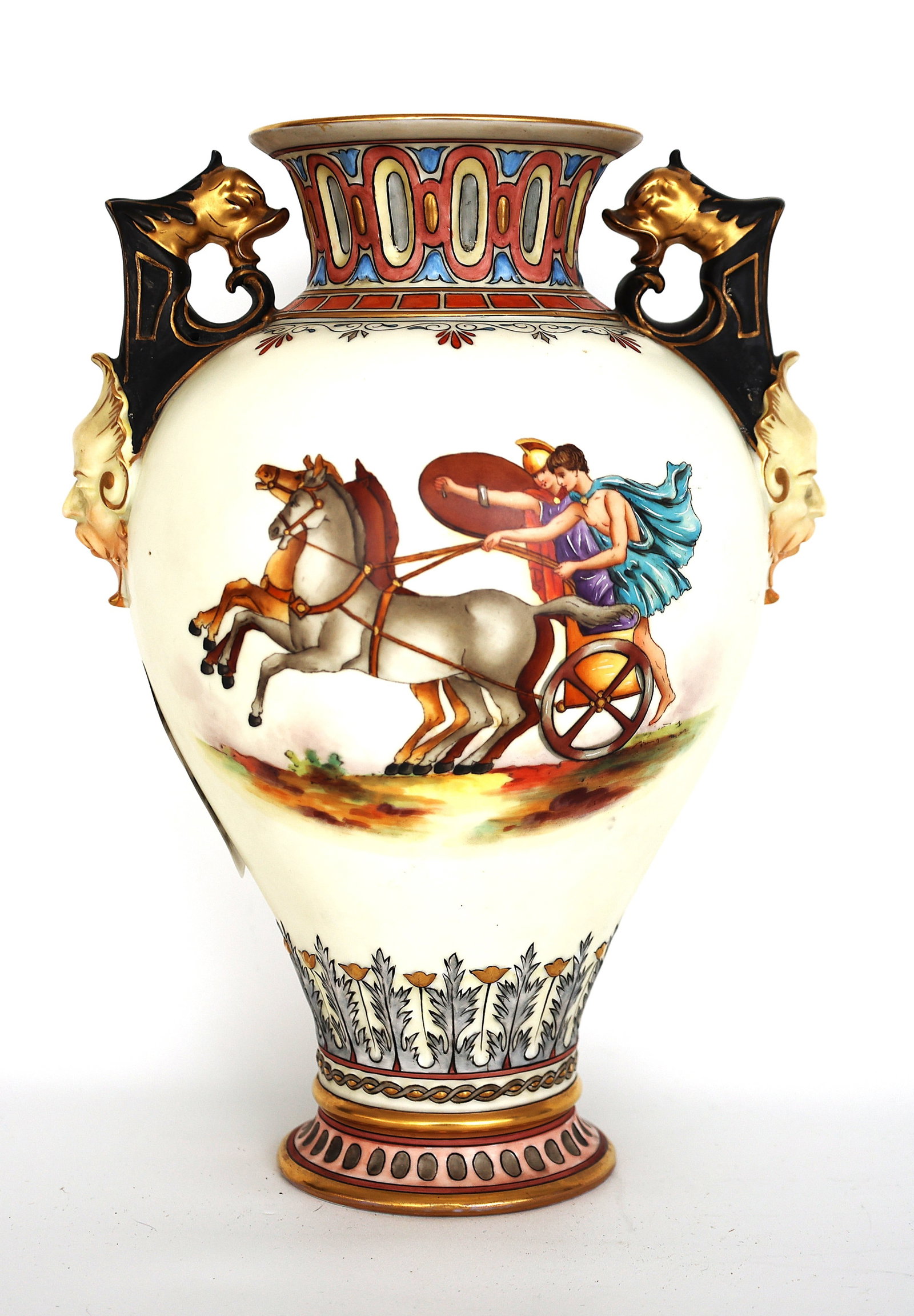 Germany RW Rudolstadt Neoclassical Style Victorian Porcelain Vase Circa 1895-1924 Greek Chariot (1 of 13)