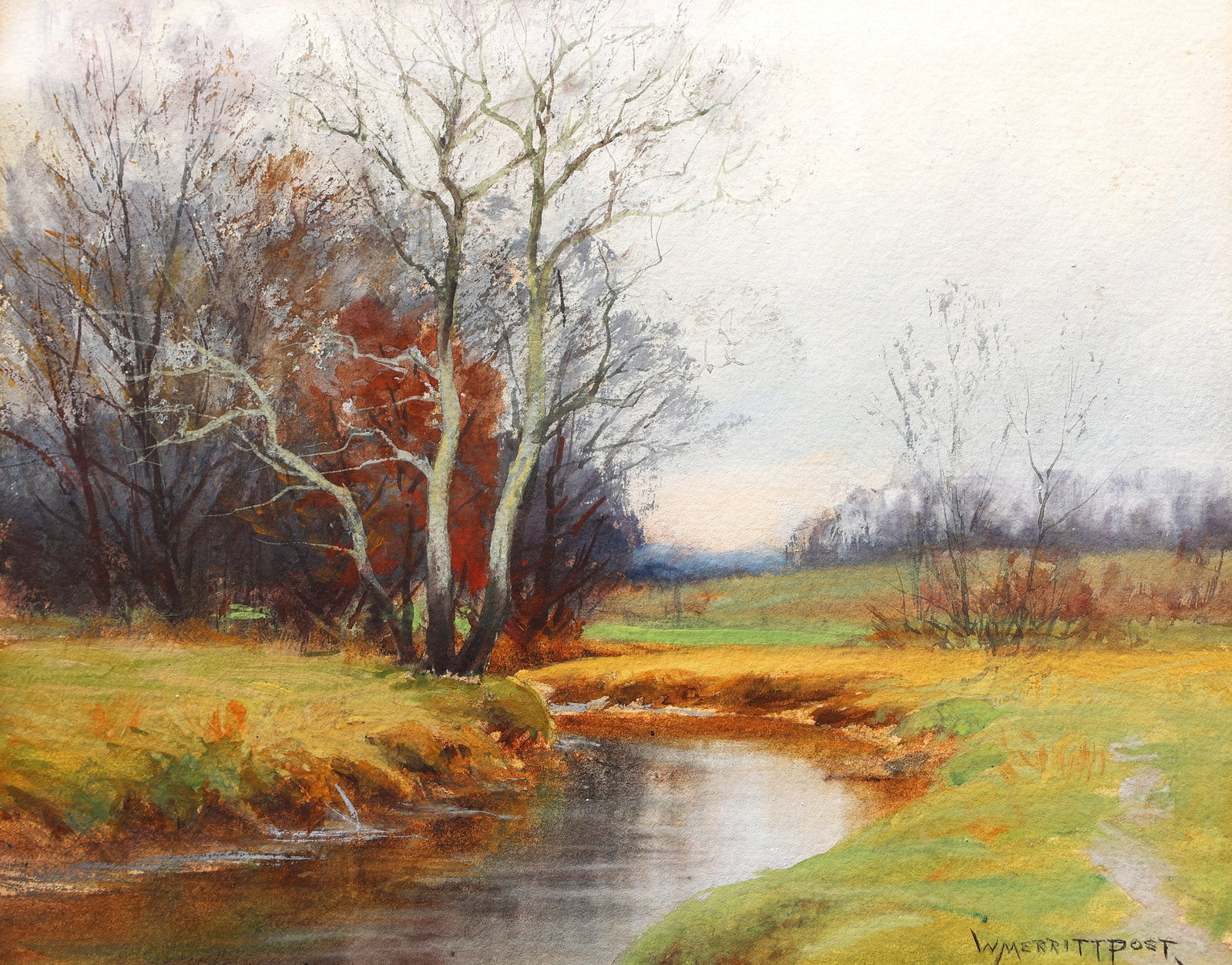 William Merritt Post, 1856 - 1935 American, Watercolor Landscape, Signed, Original Framing (1 of 5)
