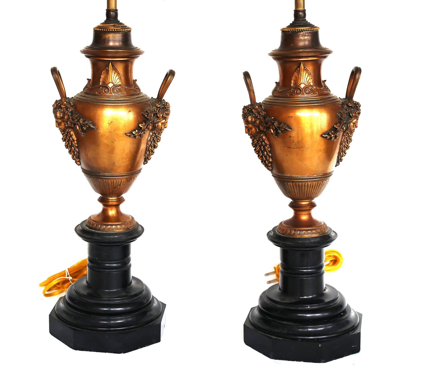 antique-style lamps features bronze urns with elaborate grape and foliage details mounted on black p (1 of 8)