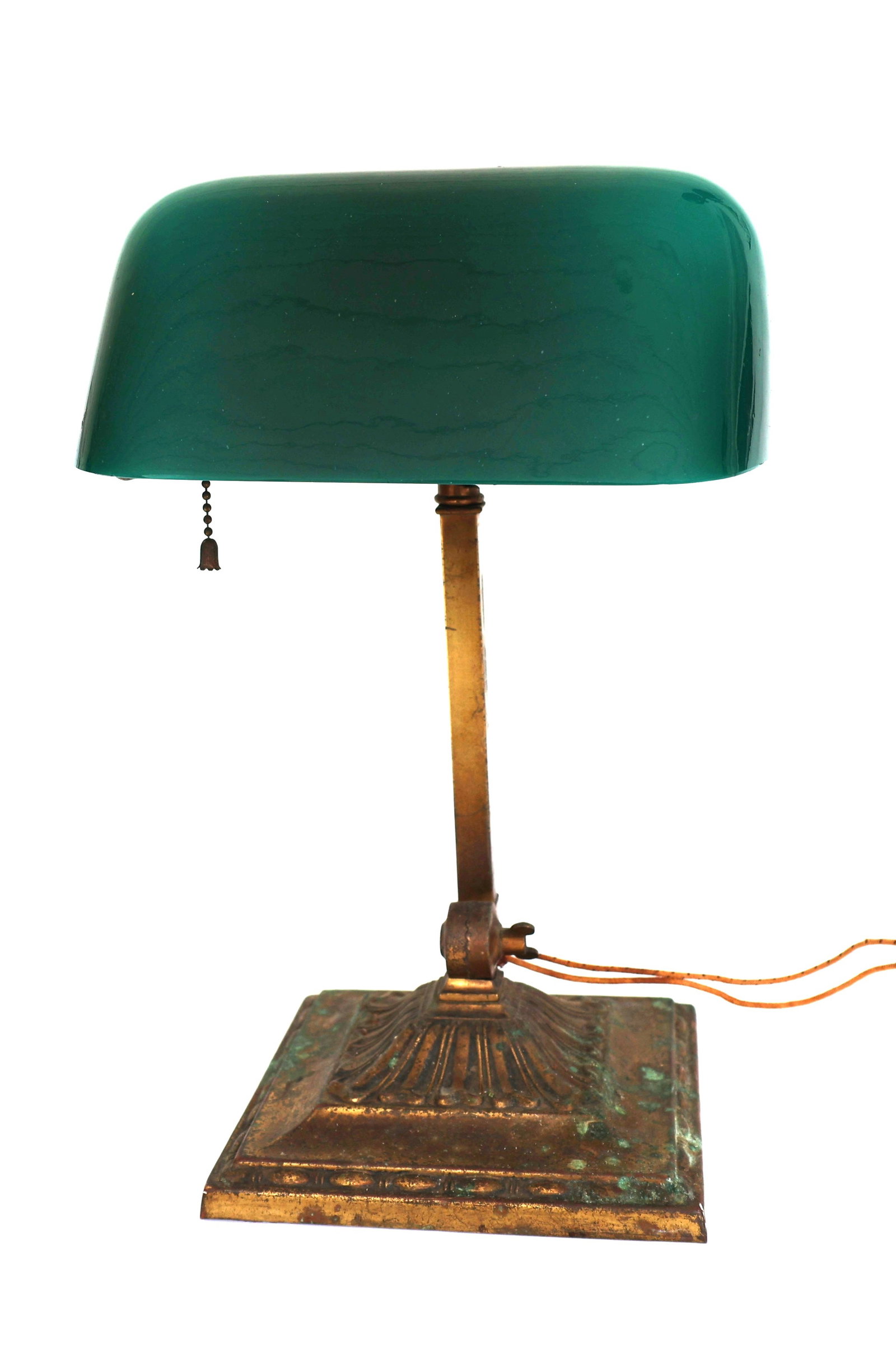 Emeralite banker's lamp featuring an adjustable brass base and a signature green glass shade (1 of 11)