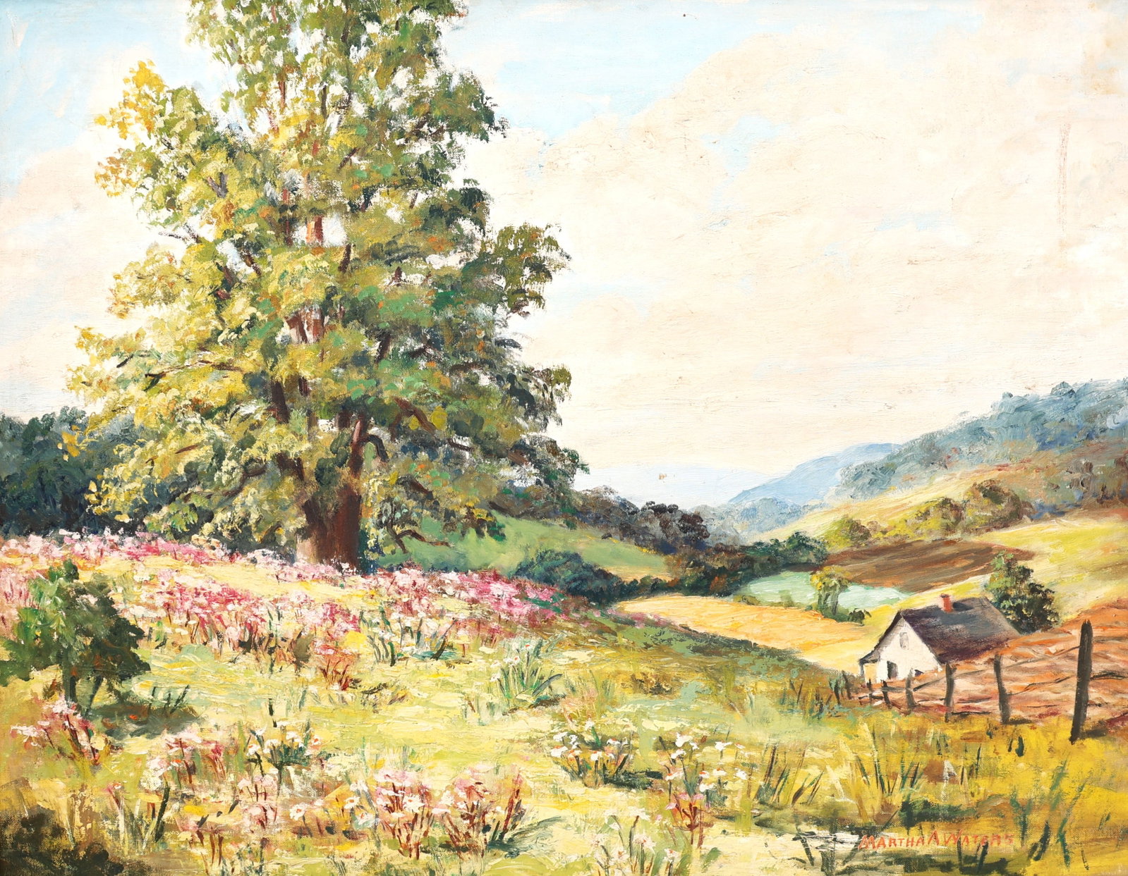 Martha A Waters, Vintage Landscape Oil on Board Painting, Signed - 4