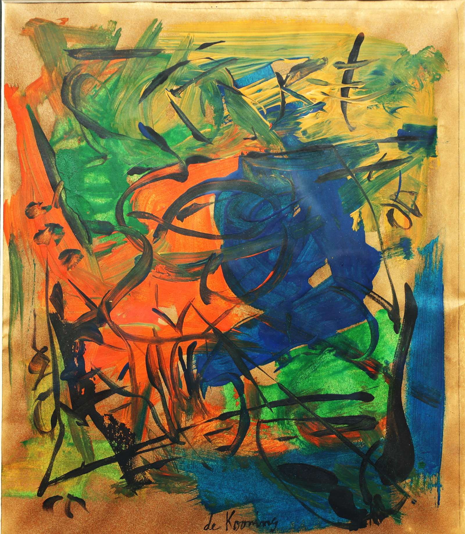 Signed De Kooning, Framed Abstract Art Watercolor Gouache Painting (1 of 6)