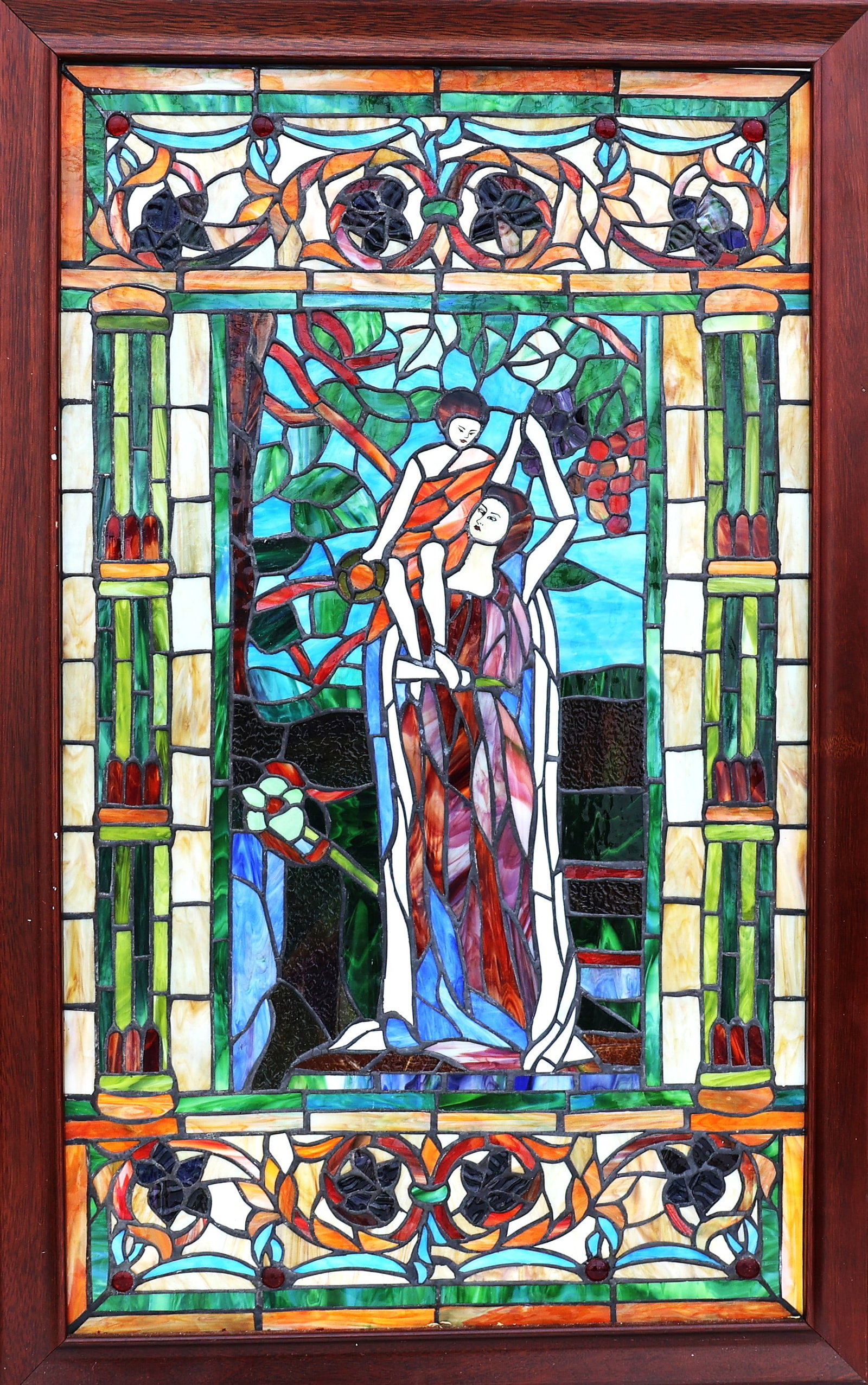 stained glass panel interpreting Alphonse Mucha's "Daytime" art nouveau design.The panel features a (1 of 7)
