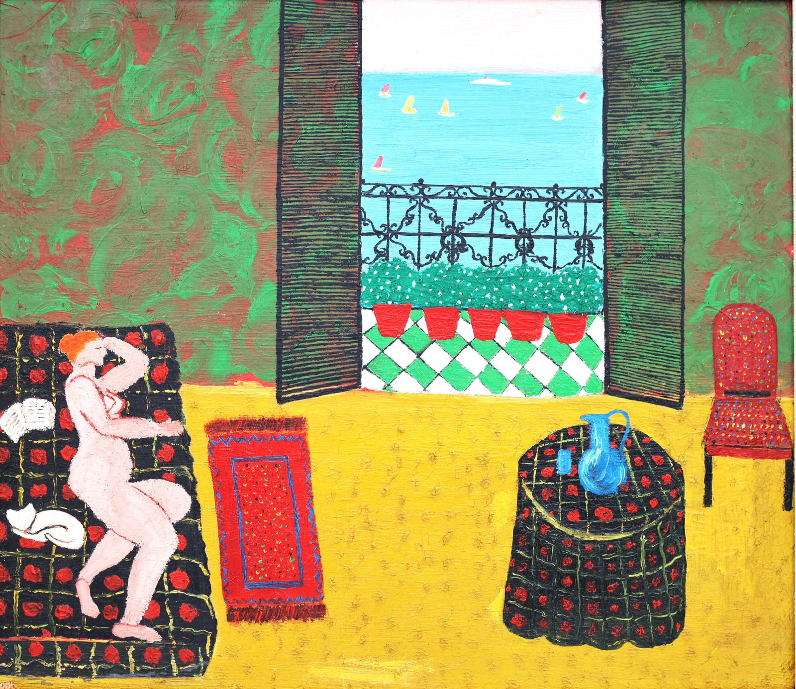 Signed Krugger, painting depicts an interior scene with a figure, reminiscent of works by artist (1 of 7)