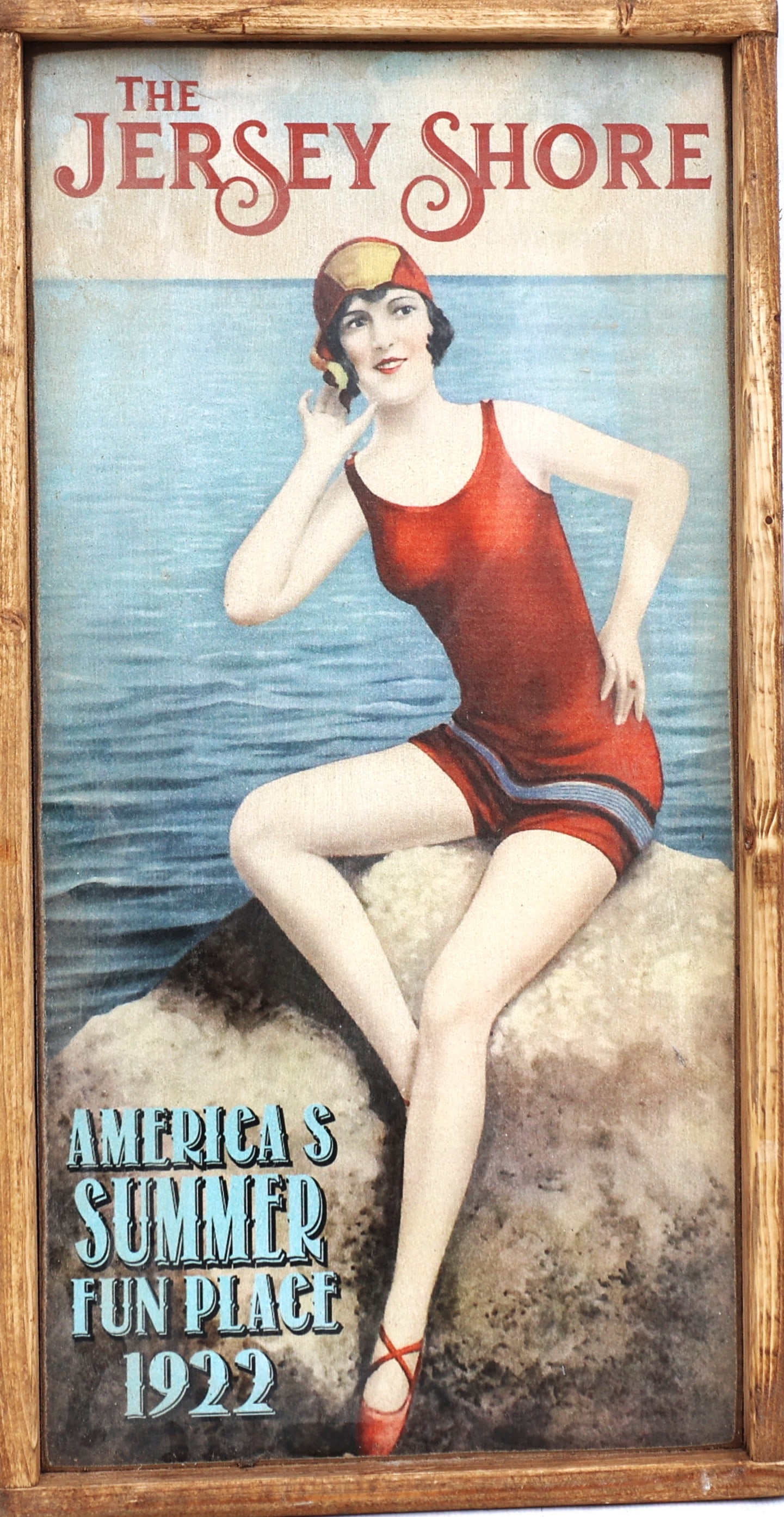Novelty Wood Sign: The Jersey Shore with Bathing Beauty (1 of 6)