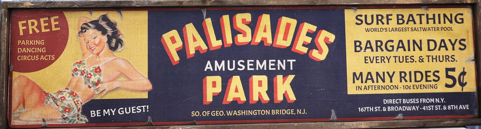 Novelty Wood Sign Palisades Amusement Park advertisement 49.25 inches length (1 of 6)
