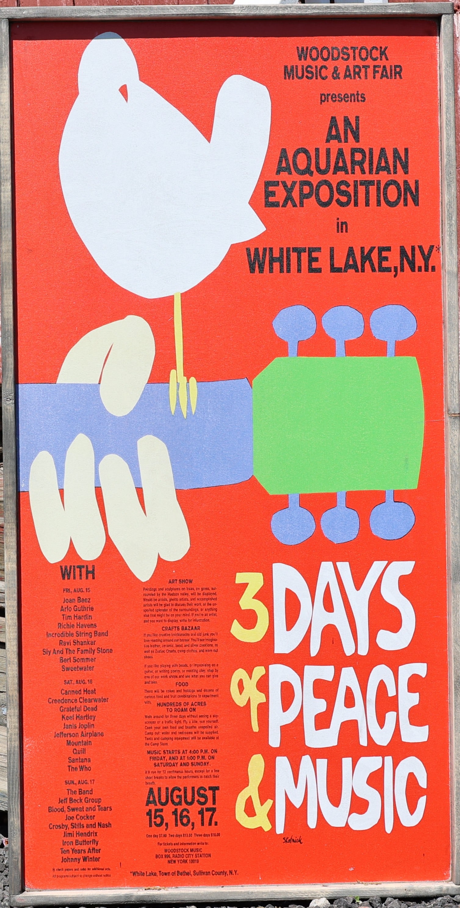 Large Wood Printed Sign WOODSTOCK An Aquarian Exposition in White Lake NY. 3 Days of Peace and Music (1 of 5)