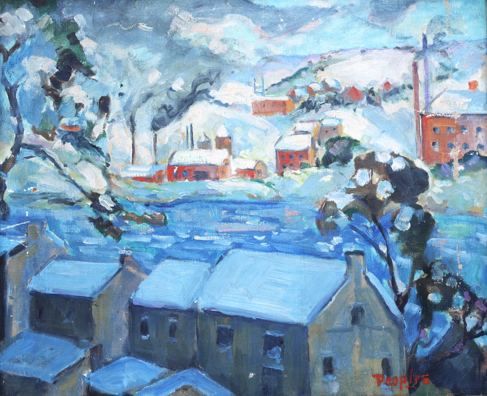 Augusta Peoples, Born 1896 Philadelphia, Pennsylvania, Oil Painting Evening Winter (1 of 10)