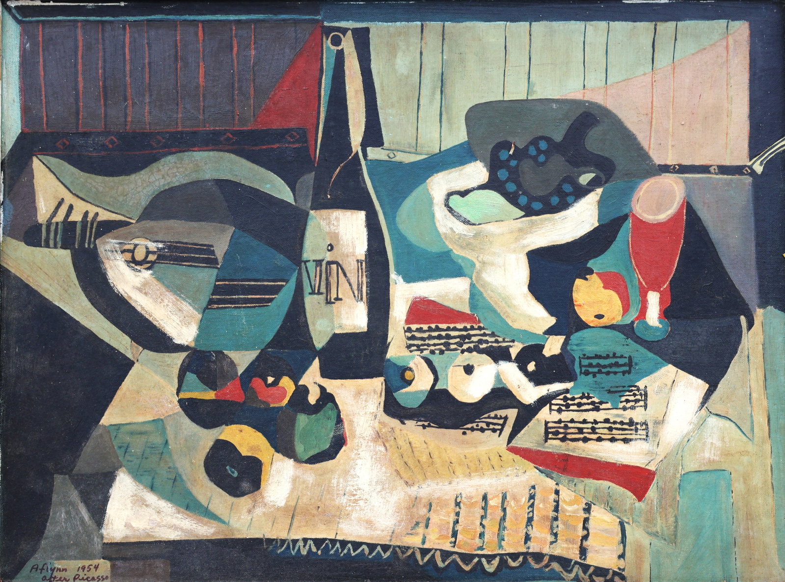 "The Bottle of Wine" (La Bouteille de Vin) after Pablo Picasso, Oil Painting (1 of 6)