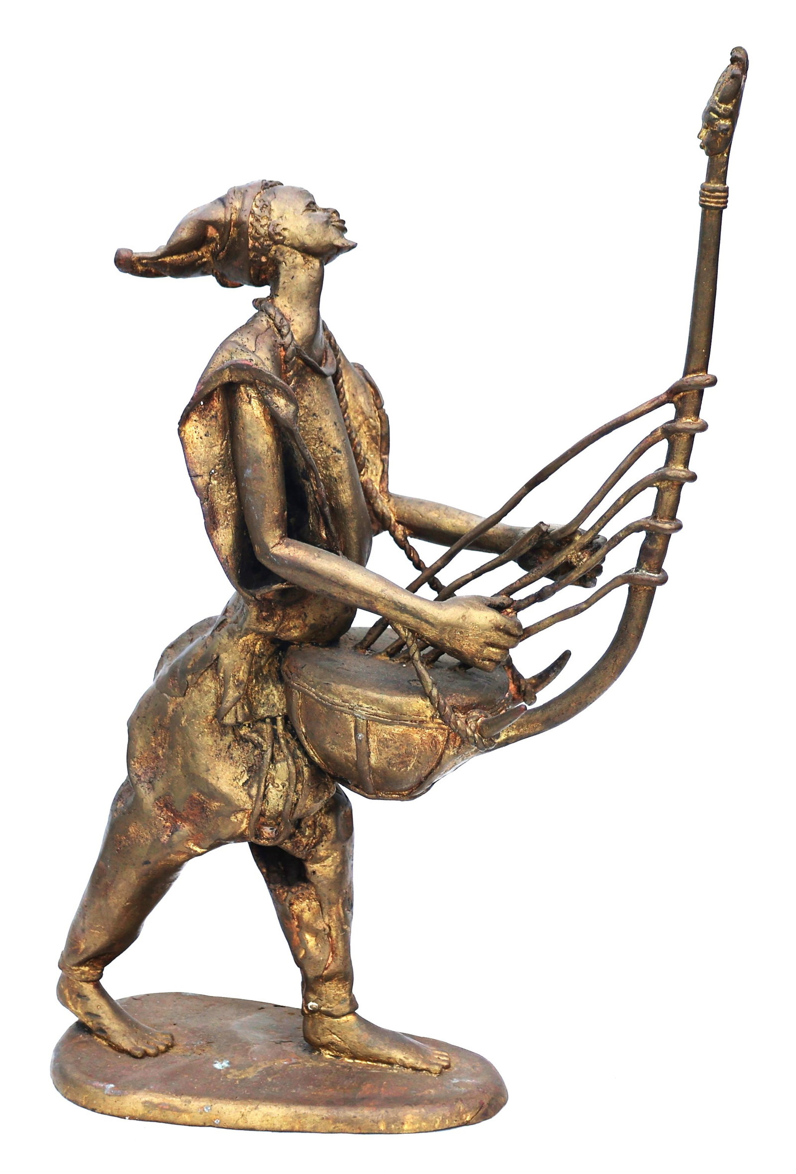 bronze figural sculpture of a tribal string musician by artist Derme Morou.The heavy, hand-cast piec (1 of 15)