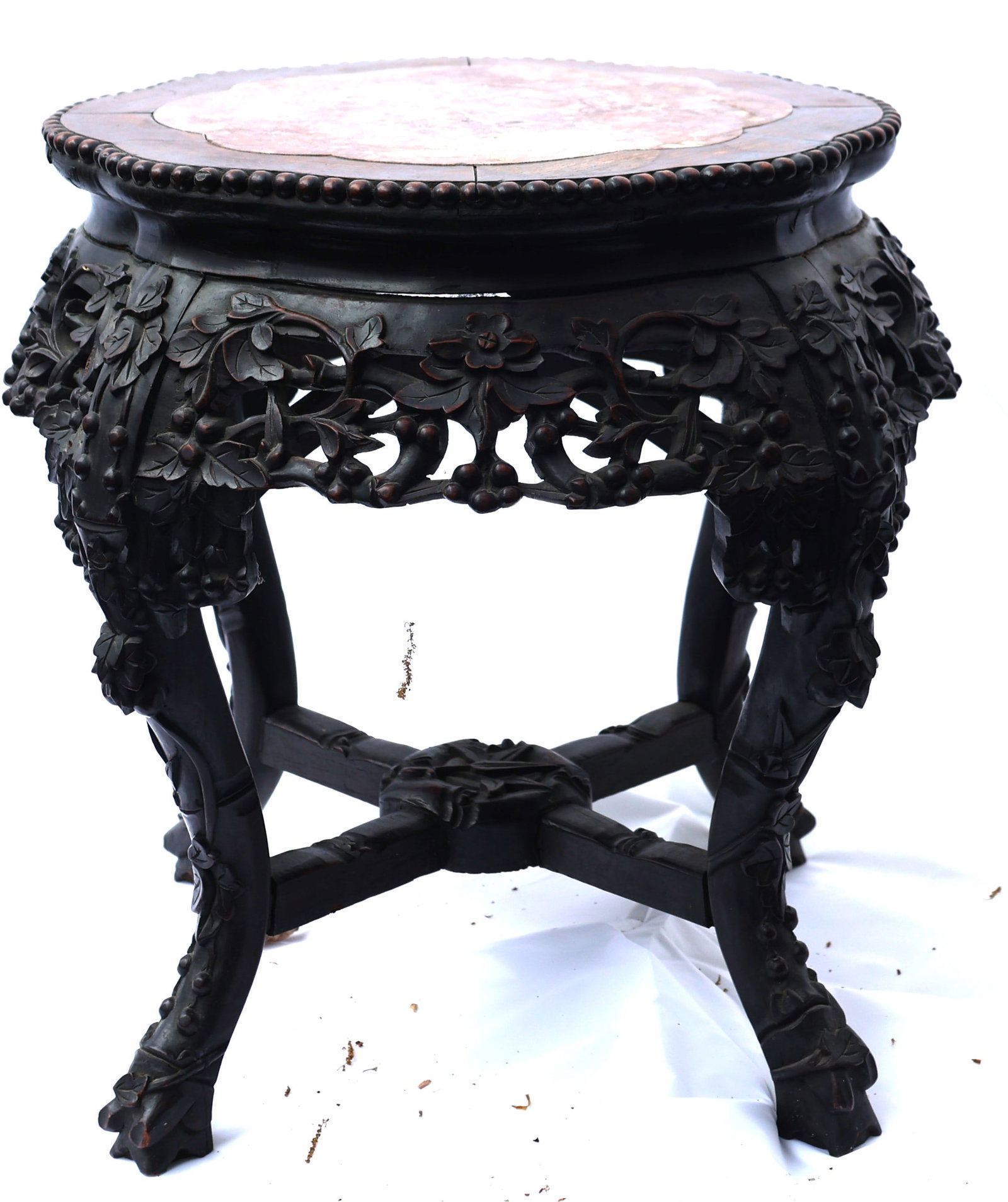antique Chinese hardwood plant stand, often featured with a rosewood or Hongmu frame and an inset ma (1 of 7)