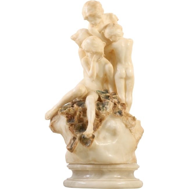 Quality Circa 1920's Large Alabaster Lamp of 4 Nymphs Cuddled Together, Lamp on Electrified Base (1 of 11)