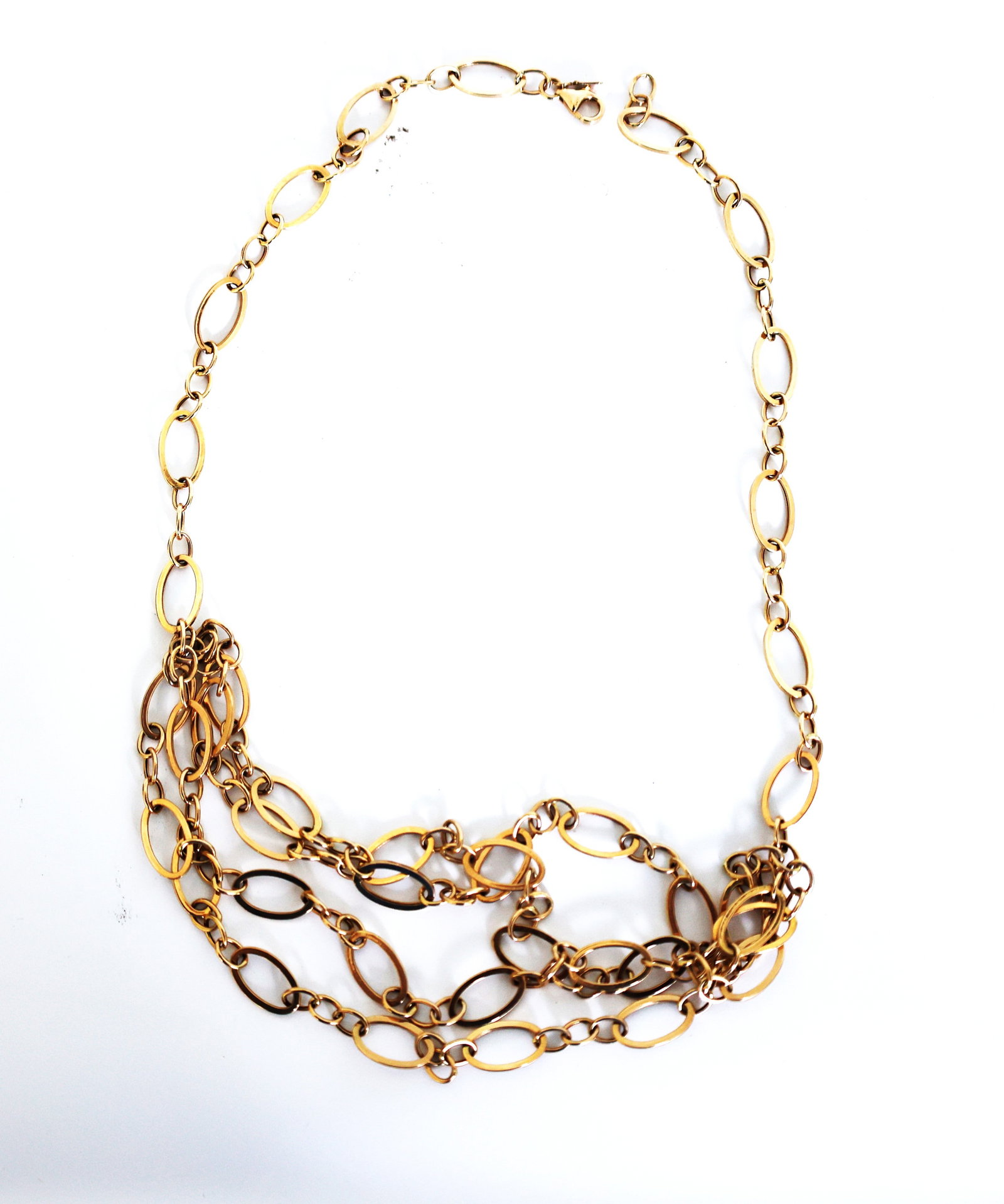 5.74 DWT 14K Yellow Gold Turkey Oval Link 4-Strands Necklace, 18 in. Length: 5.74 DWT 14K Yellow Gold Turkey Oval Link 4-Strands Necklace, 18 in. Length x 1 1/4 in.