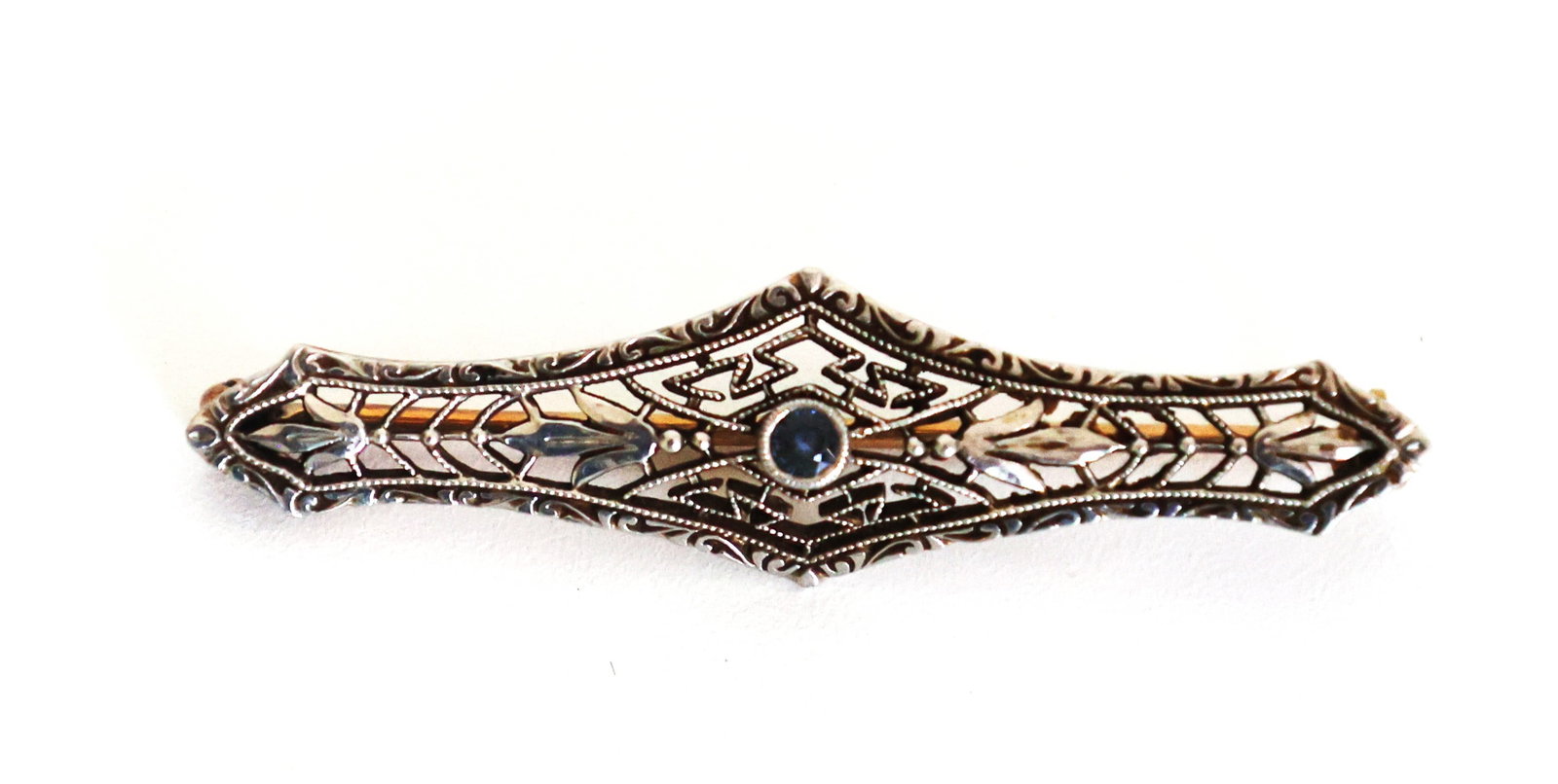 1.24 DWT 14K Yellow Gold Back and White Gold Front Victorian Pin, Center Mine Cut Diamonds (1 of 2)
