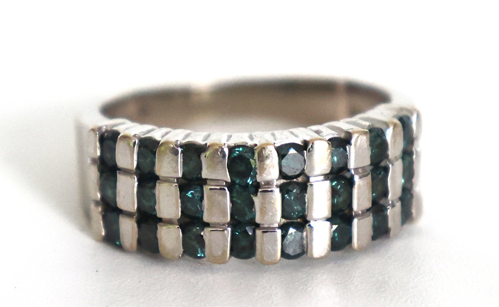 3.45 DWT 14K White Gold Blue Diamonds Band Ring Size 8.25: 3.45 DWT 14K White Gold Blue Diamonds Band Ring Size 8.25 ; 7/8 in. x 3/8 in.