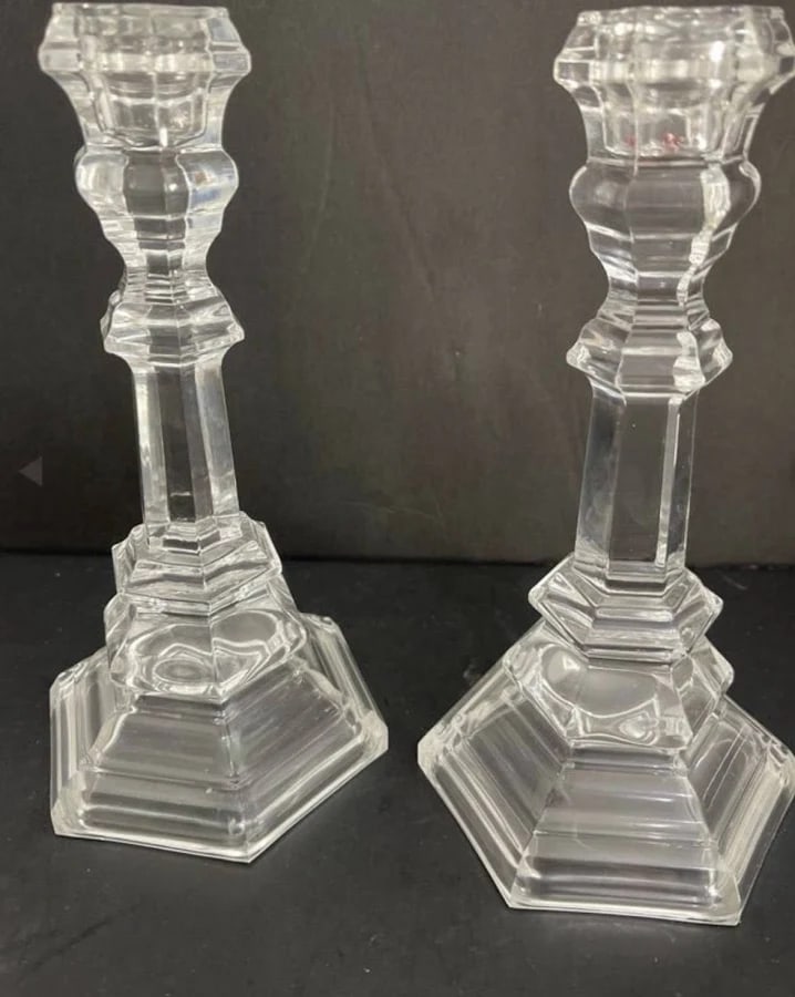 Tiffany & Co Pair Crystal Glass Candlesticks Signed, with Label, and Original Box. (1 of 1)