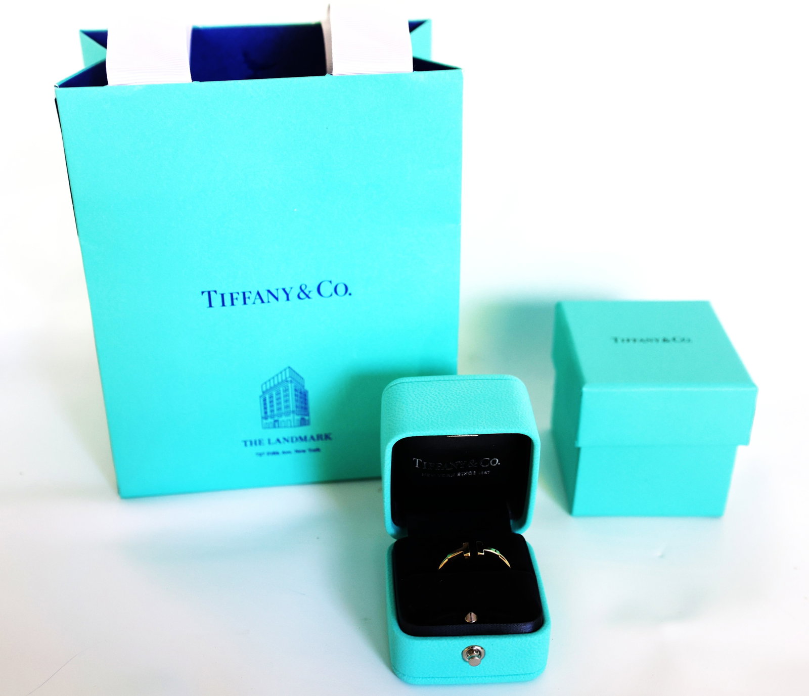 Tiffany & Co Au 750 [18K Yellow Gold] 2.24 DWT "T-Square" Ring Size 10 with Original Case, Box, Bag (1 of 4)