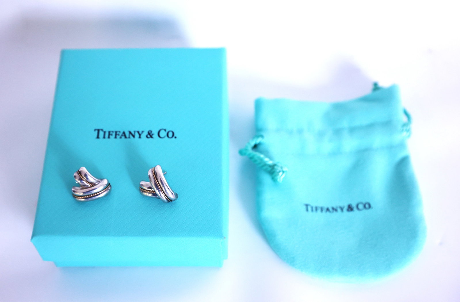 Tiffany & Co .925 Sterling Silver and 585 [14K Gold] 4.77 Grams Rope "V" Shaped Earrings (1 of 6)