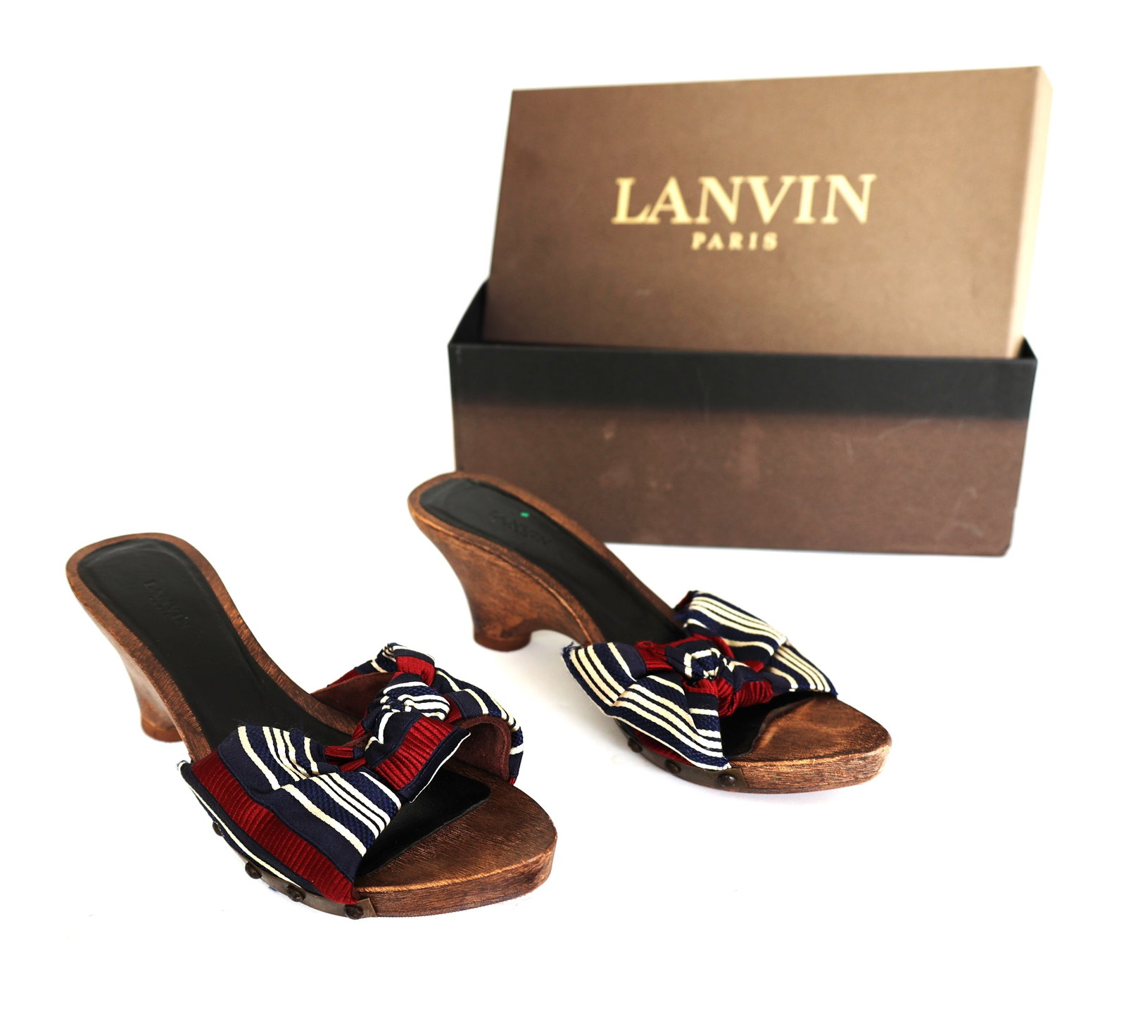 LANVIN PARIS Woman's Shoes , CM Wood Cloq Bordeaux Tatille , Size 37 ; in Box (1 of 9)