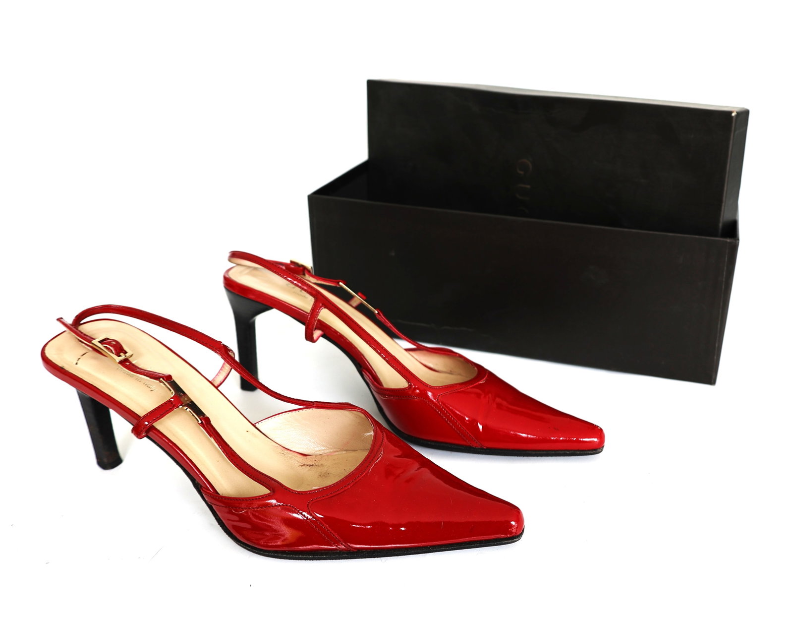 GUCCI Woman's Shoes , Italy, Scarpa Aperta Pelle Vernice Moriba Ruby , Size 7 1/2 B ; in Box (1 of 10)