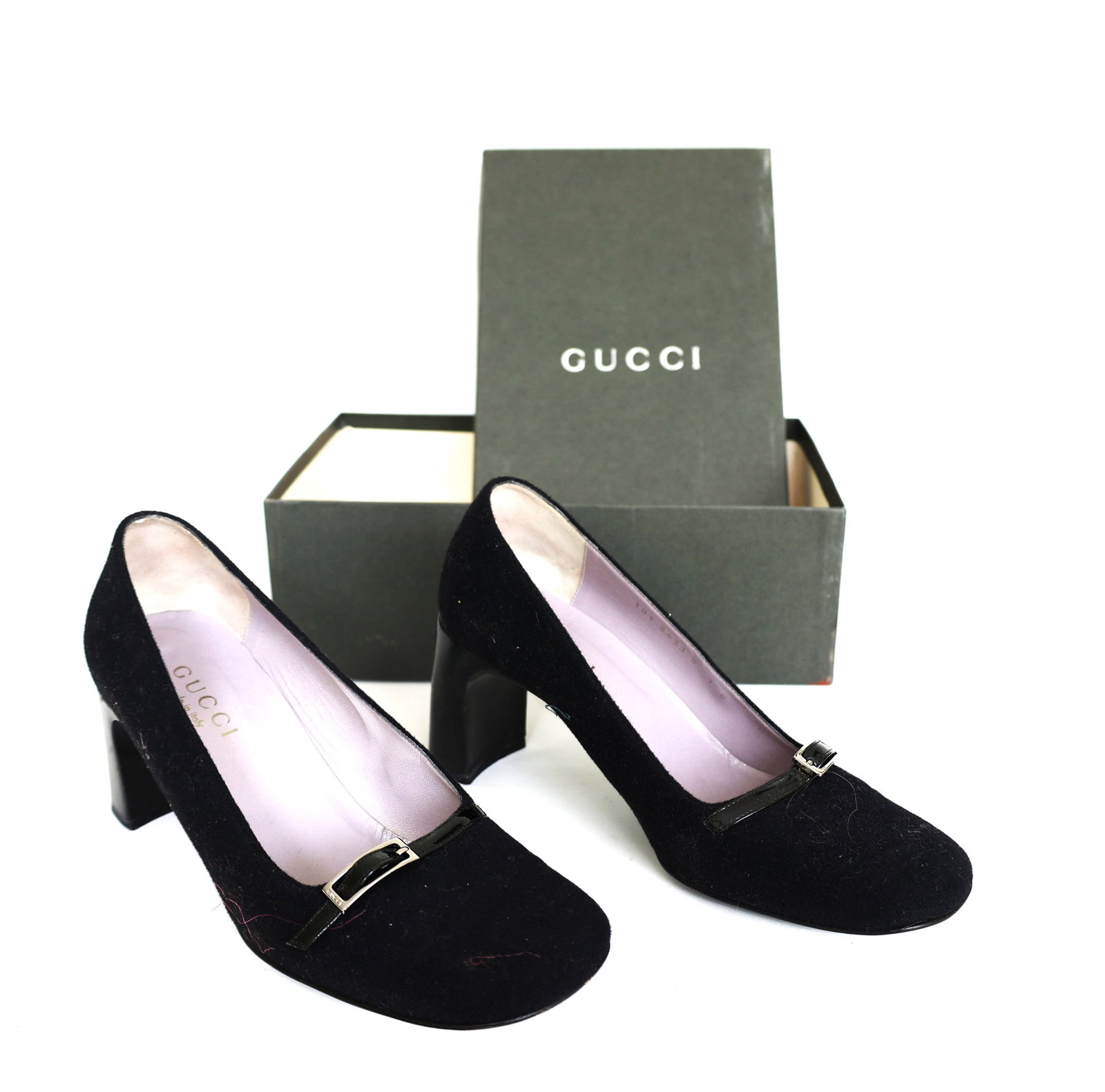 GUCCI Woman's Shoes, Decollette Tessuto Fibbia Met Feltro Nero, Size 7B, in Box: GUCCI Woman's Shoes, Decollette Tessuto Fibbia Met Feltro Nero, Size 7B, in Box