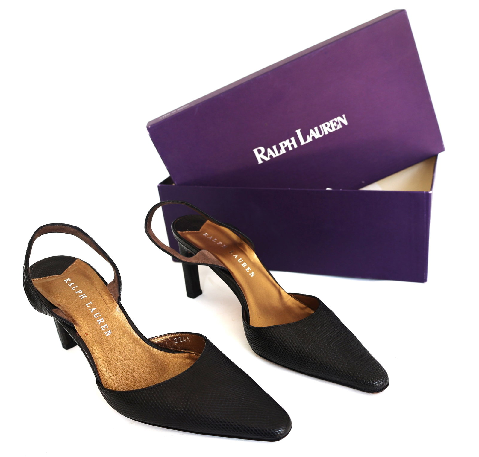 RALPH LAUREN Woman's Shoes , Black Lizard Kierra , Size 7 1/2 B ; in Box (1 of 10)