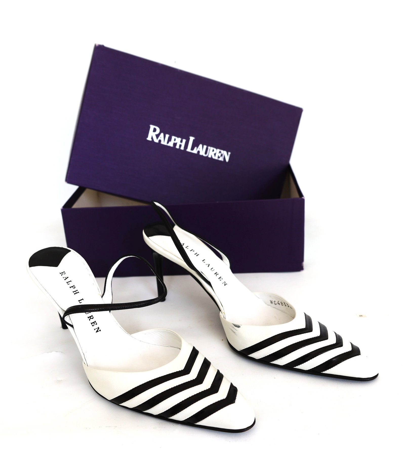 RALPH LAUREN Woman's Shoes , White / Black Kid Delila , Size 6 1/2 B ; in Box (1 of 9)