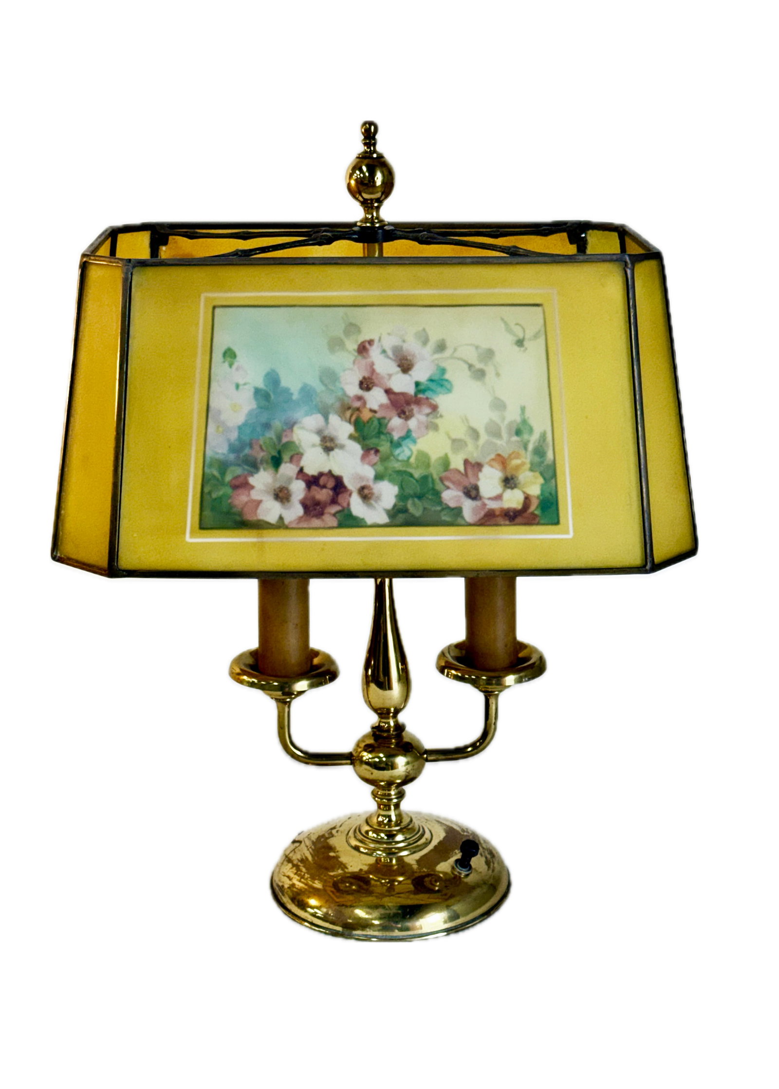 Handel Reverse Painted Floral Double Candlestick Table Lamp (1 of 13)