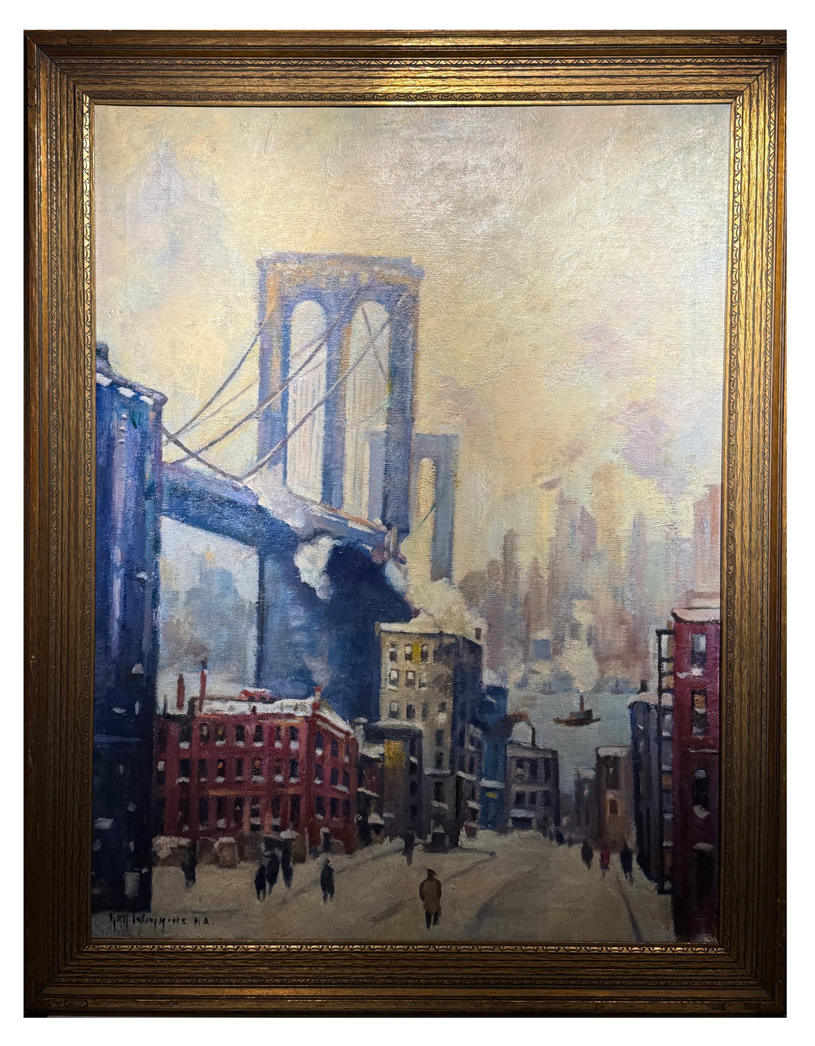 Guy C. Wiggins; Important American Oil - Brooklyn Bridge in Winter Signed (1 of 7)