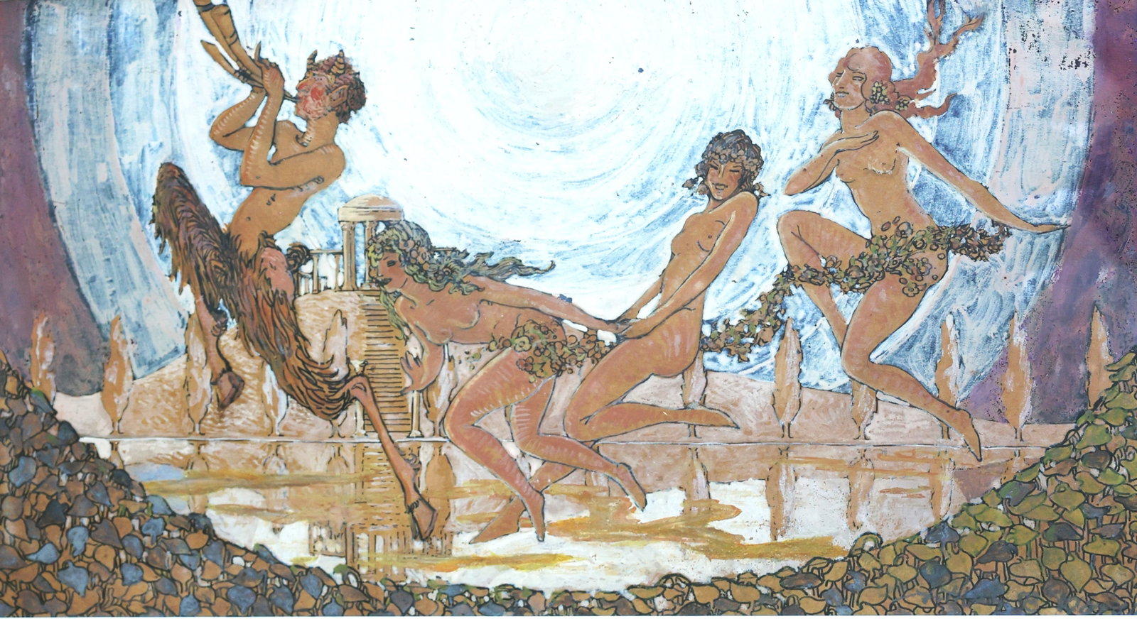 Arthur B. Davies; Pair of American Gouache Allegorical Scenes Signed (1 of 9)
