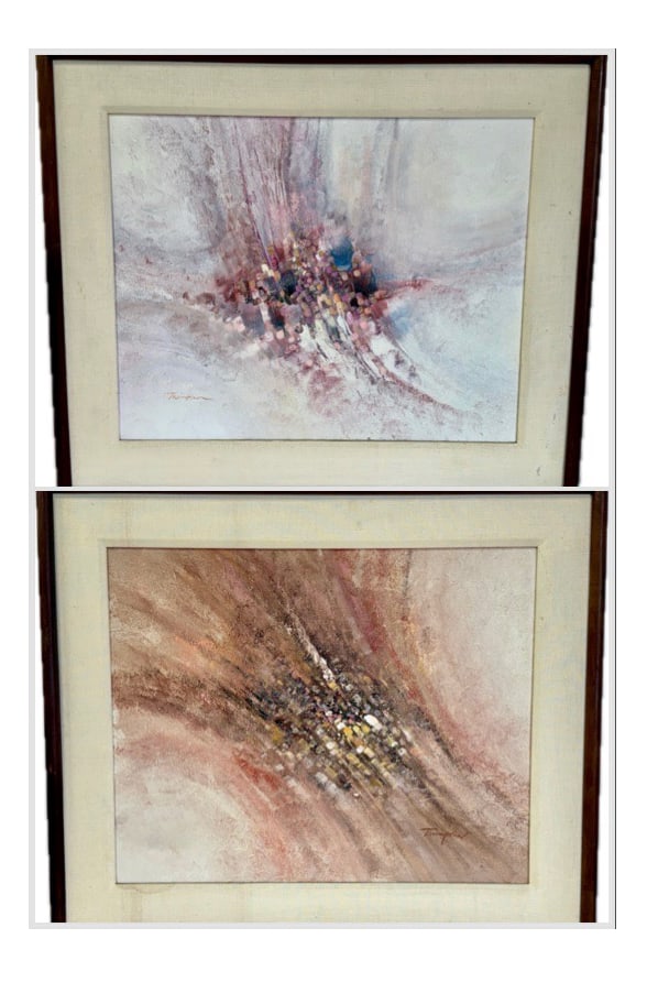 Thompson; Pair of 20thC. Modernist Oil Abstract Compositions Signed (1 of 12)