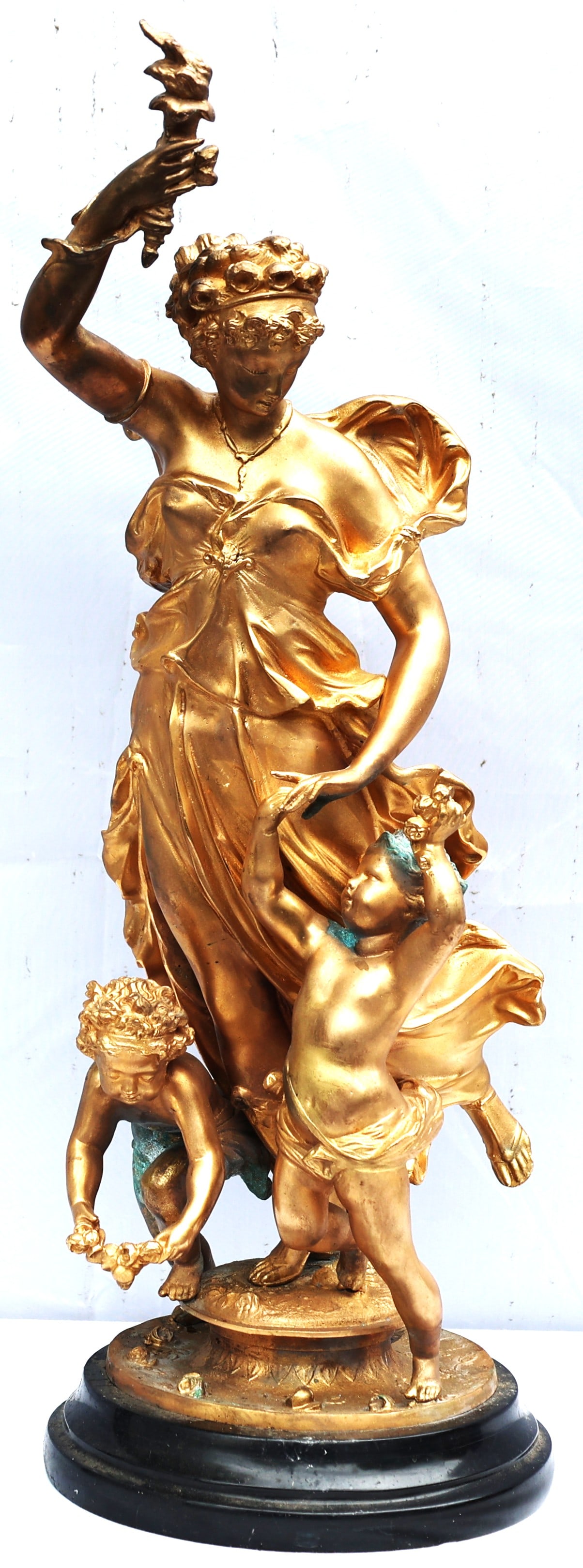 Neo-Classical style gilt bronze sculpture titled "Woman with Cupids" by French artist Auguste Poitev (1 of 10)