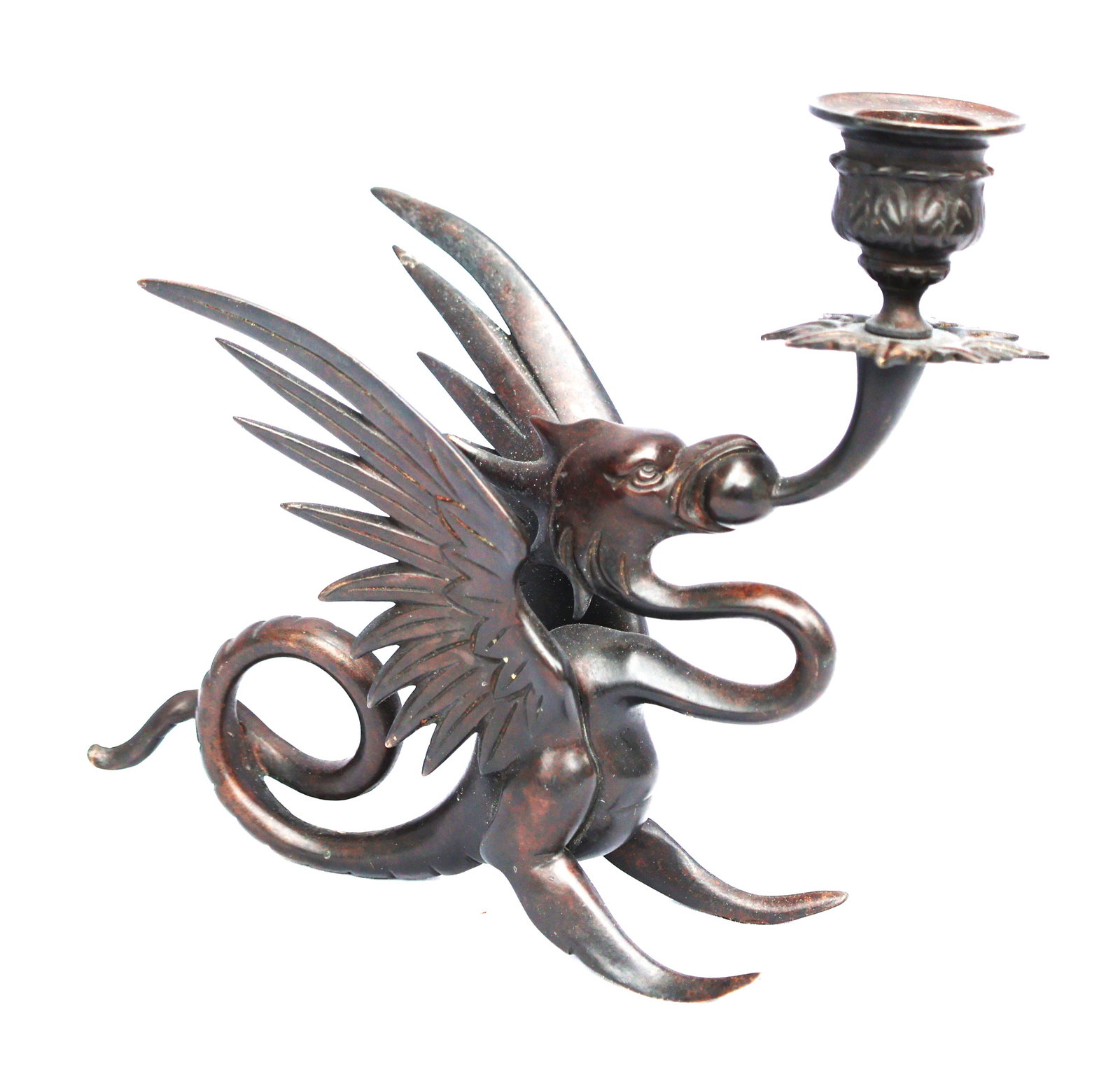 Tiffany & Co Bronze Gothic dragon candlestick holder features a curled tail (1 of 6)