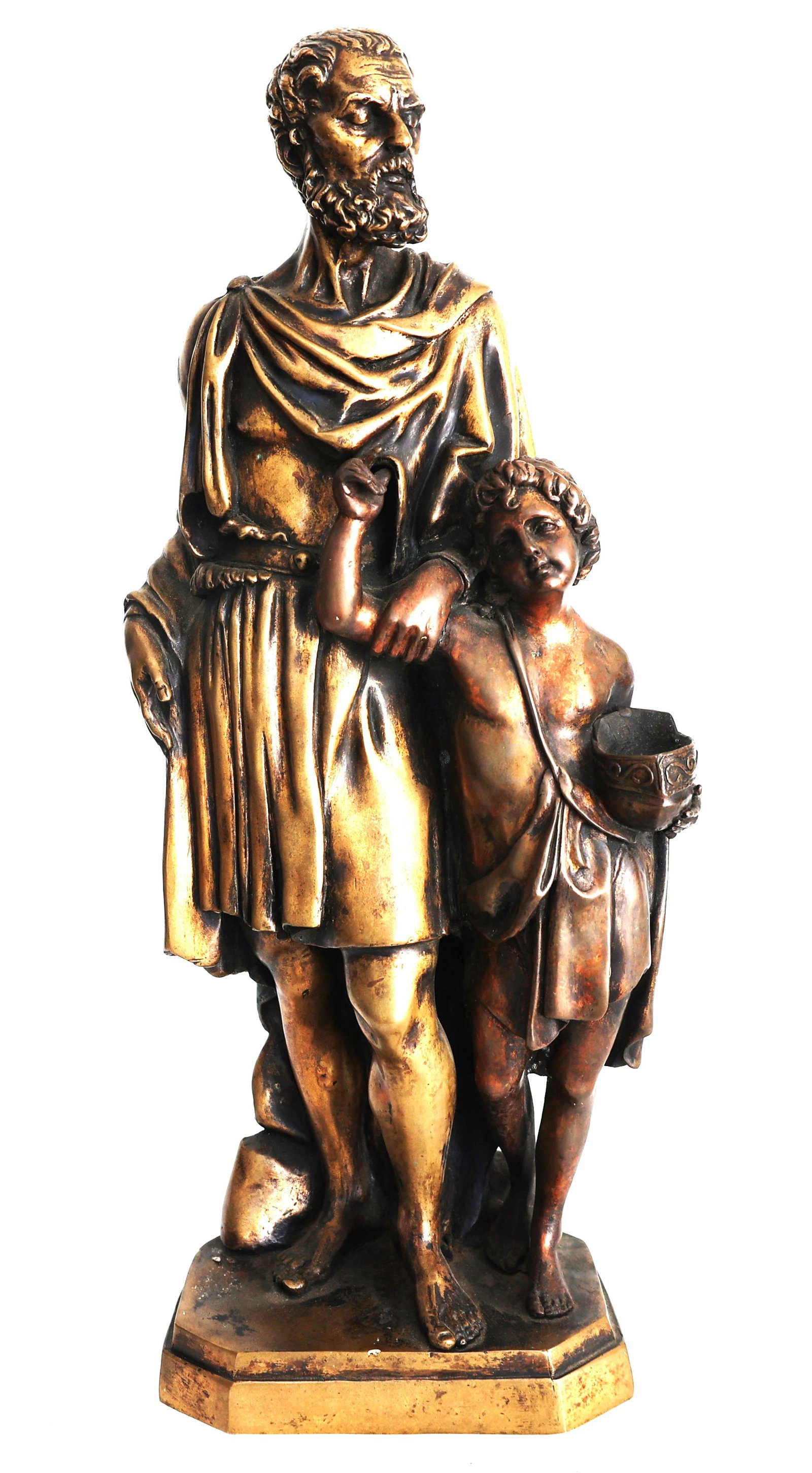 Signed Greysen, 19th C. Bronze of a Man with a Boy, 20 in. height (1 of 11)