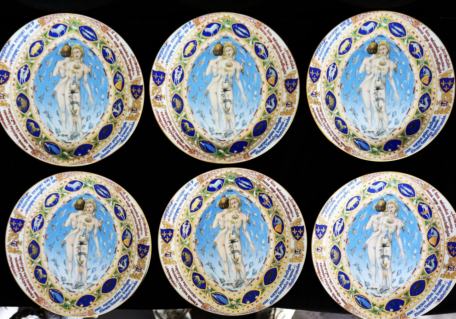 Set 6 Limoges France porcelain plate features "The Anatomical or Astrological Man" artwork with gold (1 of 10)