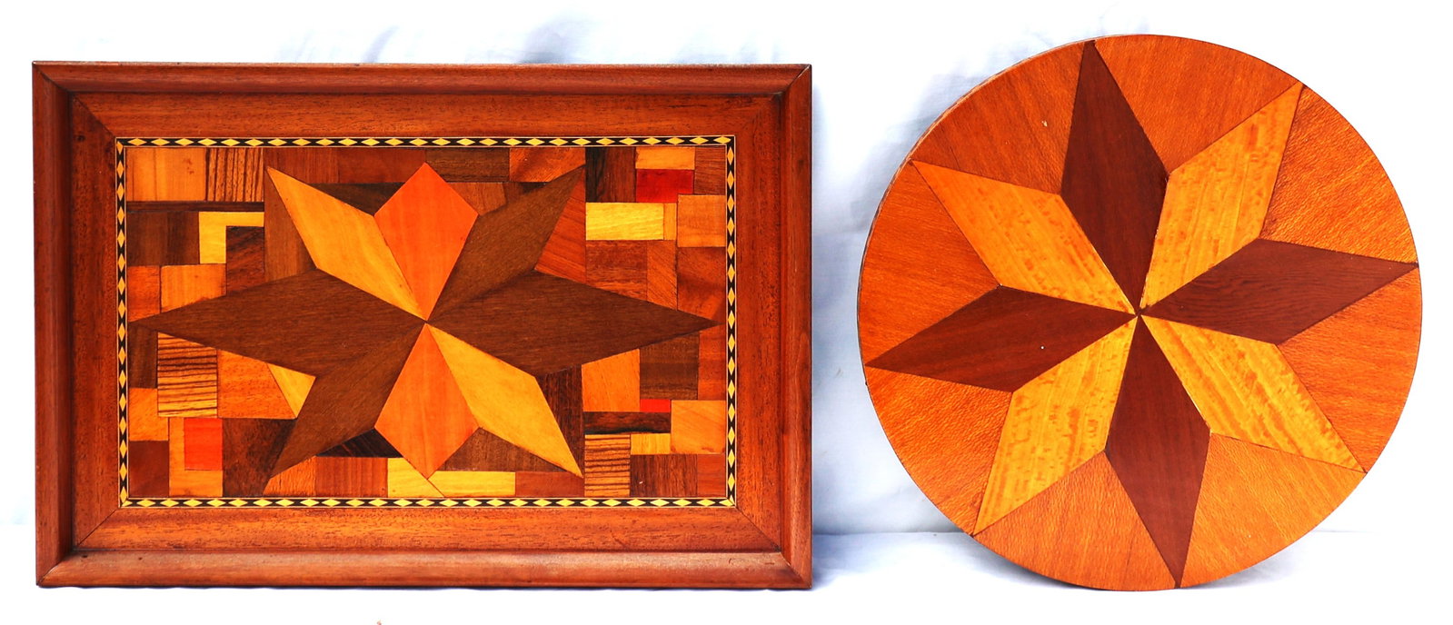 American Folk Art Exotic Woods Serving Tray and Lazy Susan (1 of 5)
