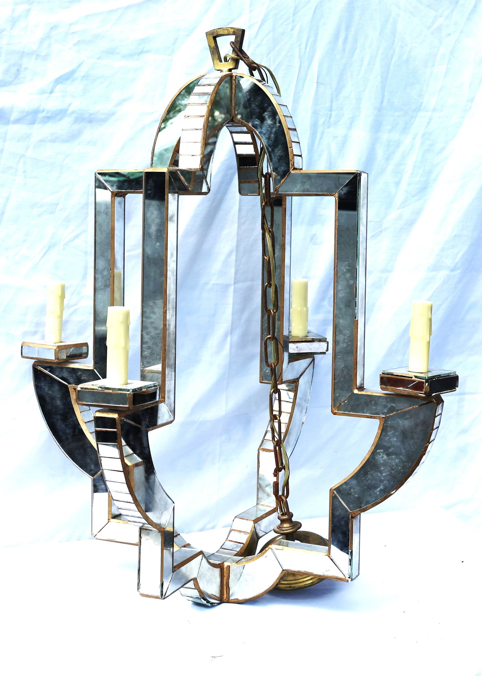 Visual Comfort Lido Chandelier featuring antique mirrored glass panels and a hand-rubbed brass fram (1 of 14)